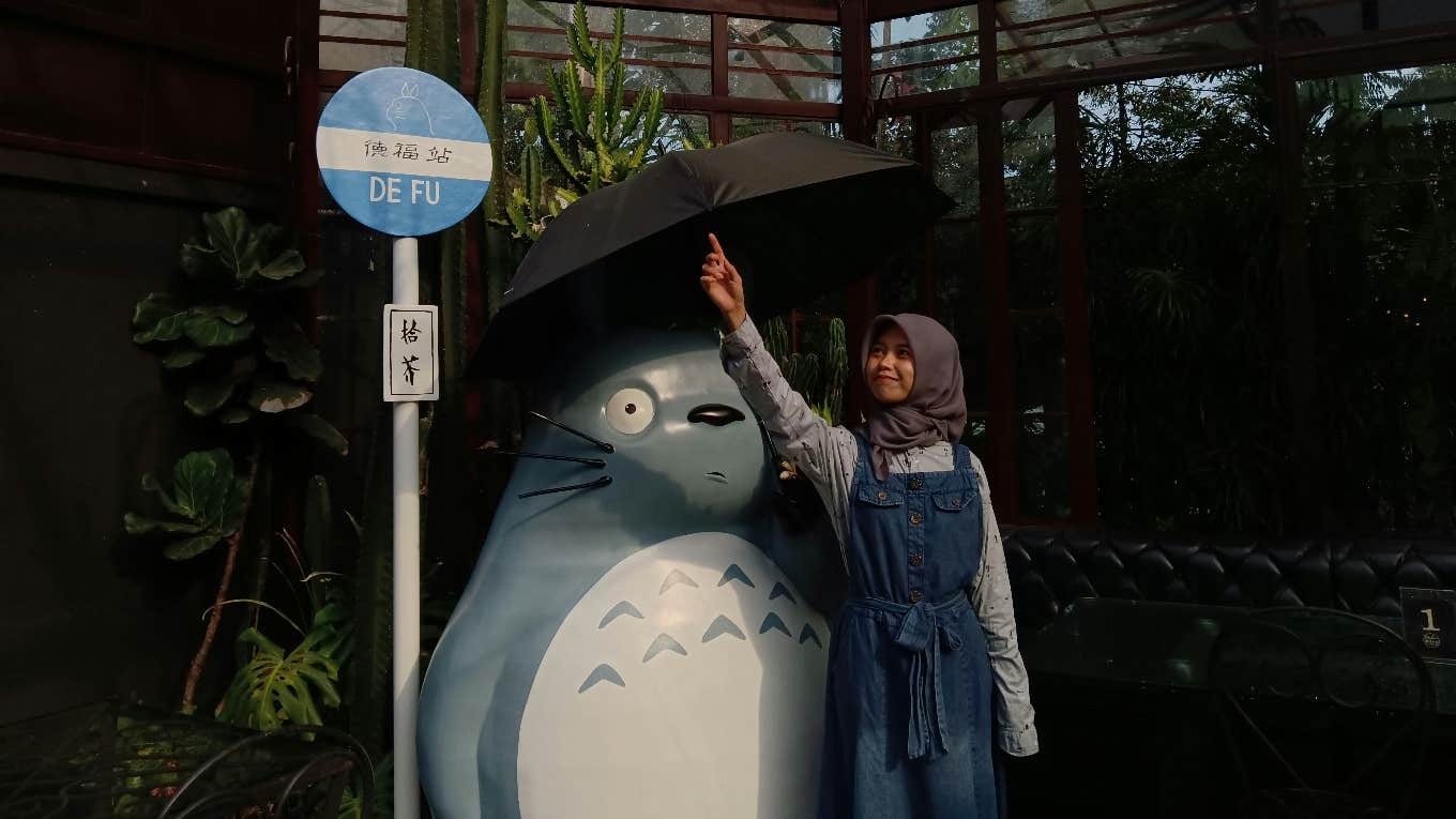 happy adult woman totoro