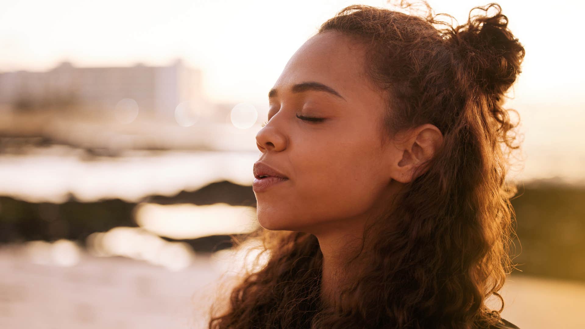 Calm person focuses on mental distance