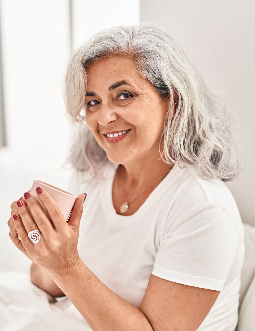 Peaceful person sets intention for the day
