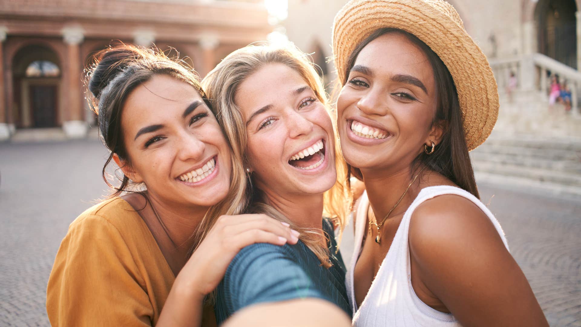 Person accepting and loving themselves and others, including friends