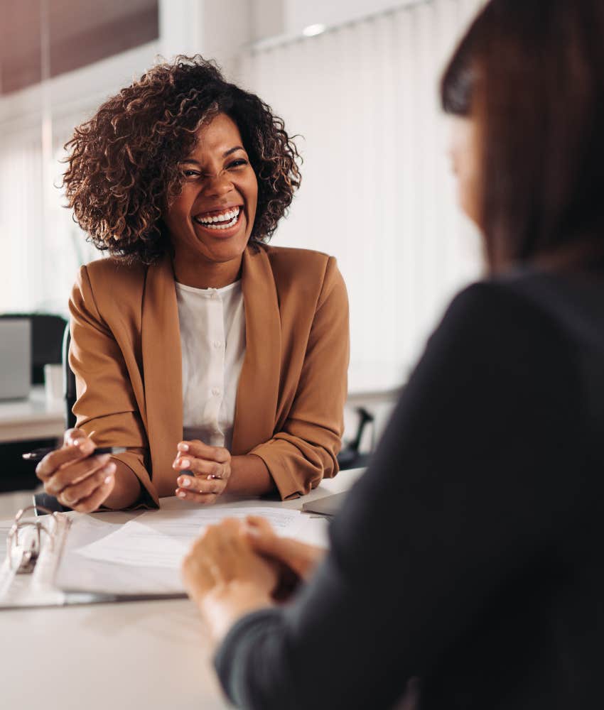Joyful person accepts compliment
