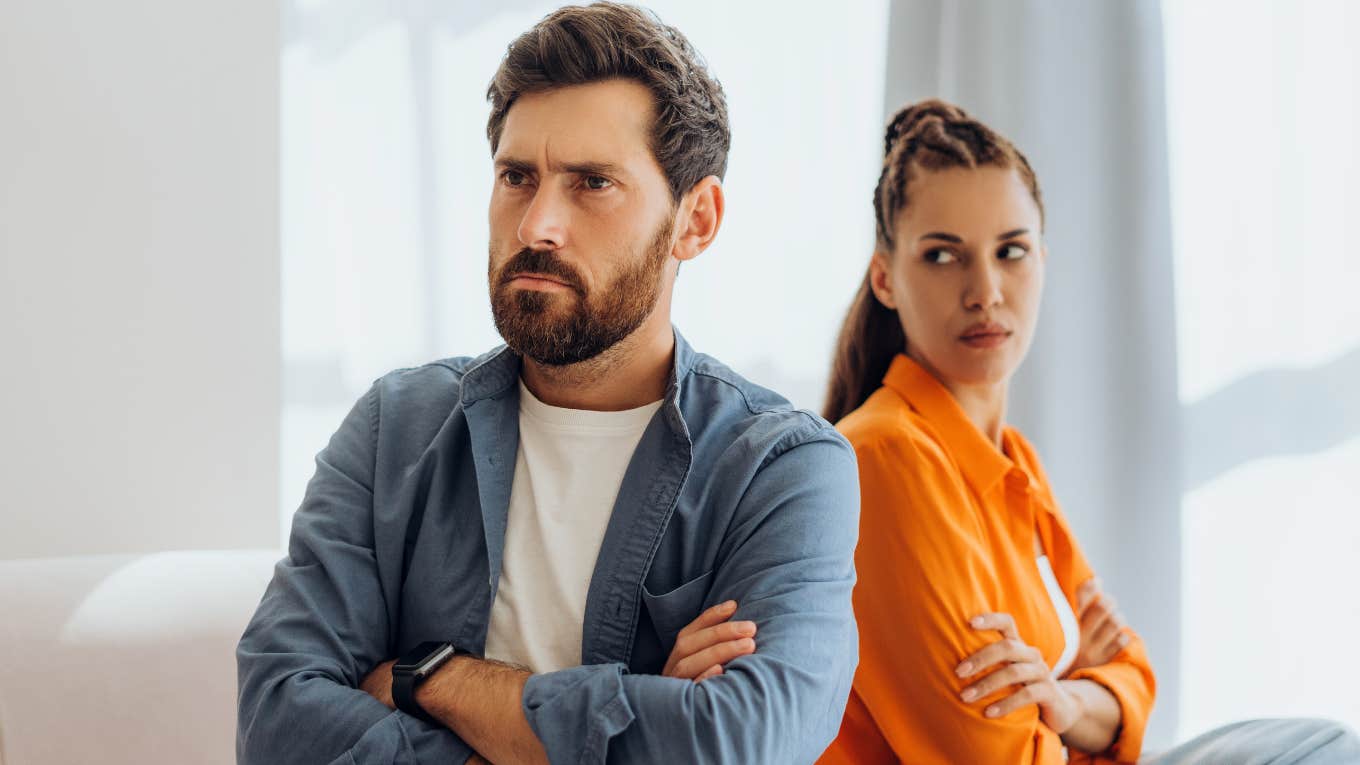 Awful Male Behaviors That Women Are Taught To Romanticize toxic man turned away from woman romanticizing his behavior