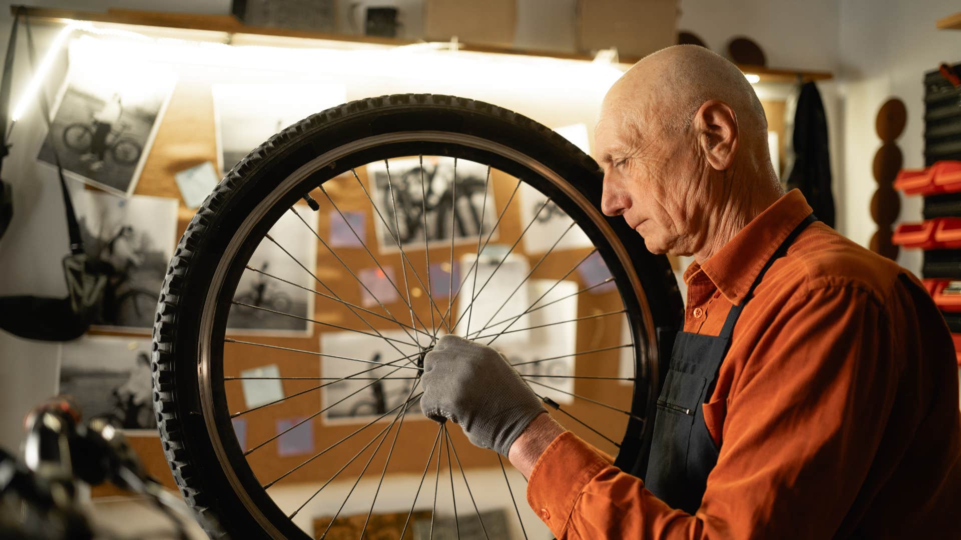 boomer man fixing bicycle instead of replacing it