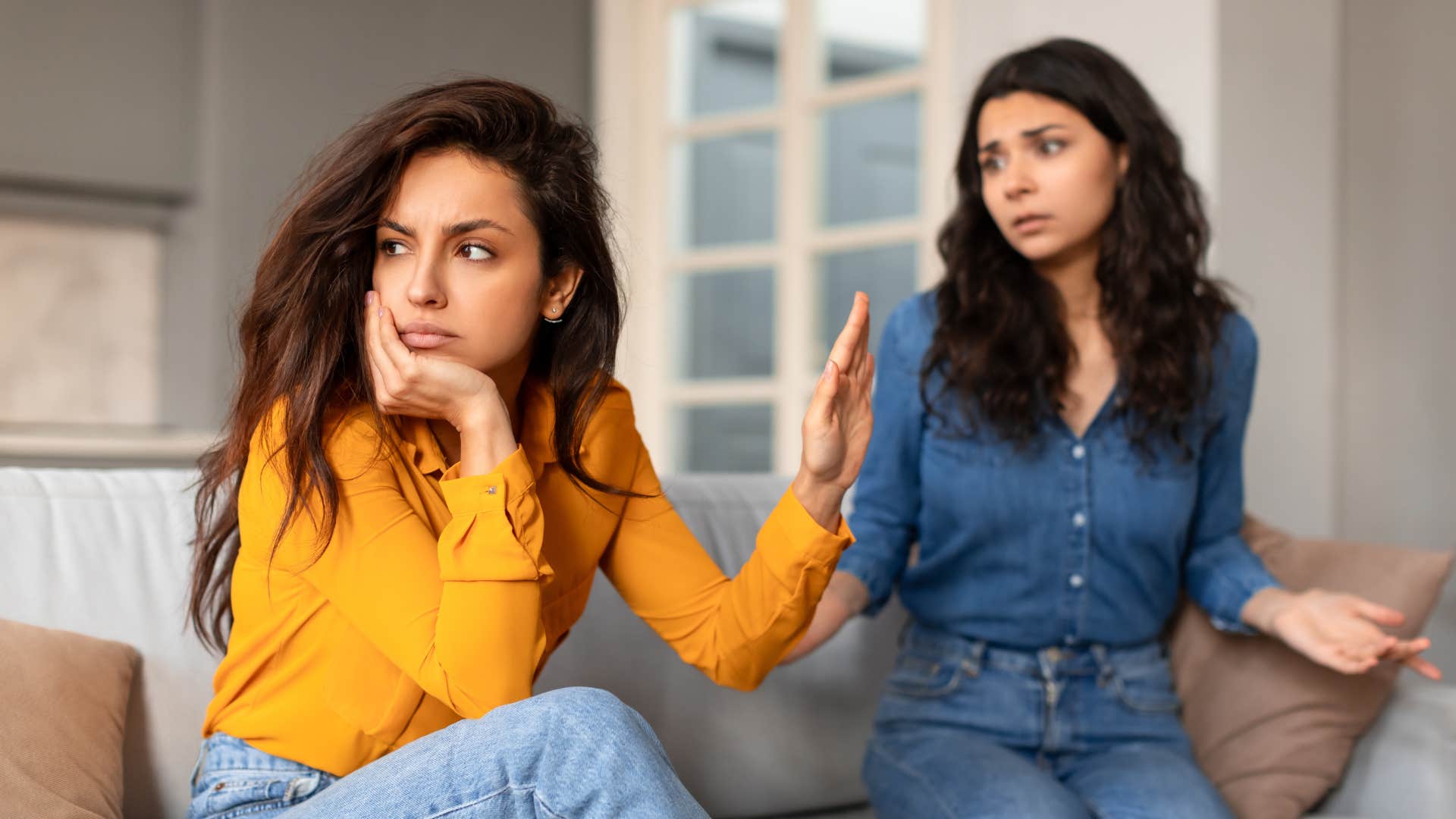 private woman setting firm boundaries with friend