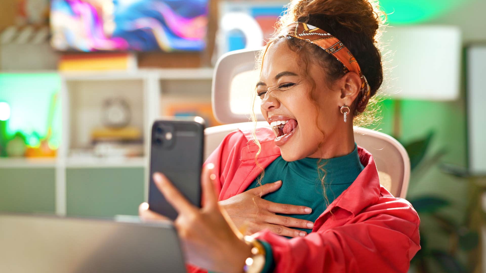 woman being creative on her phone