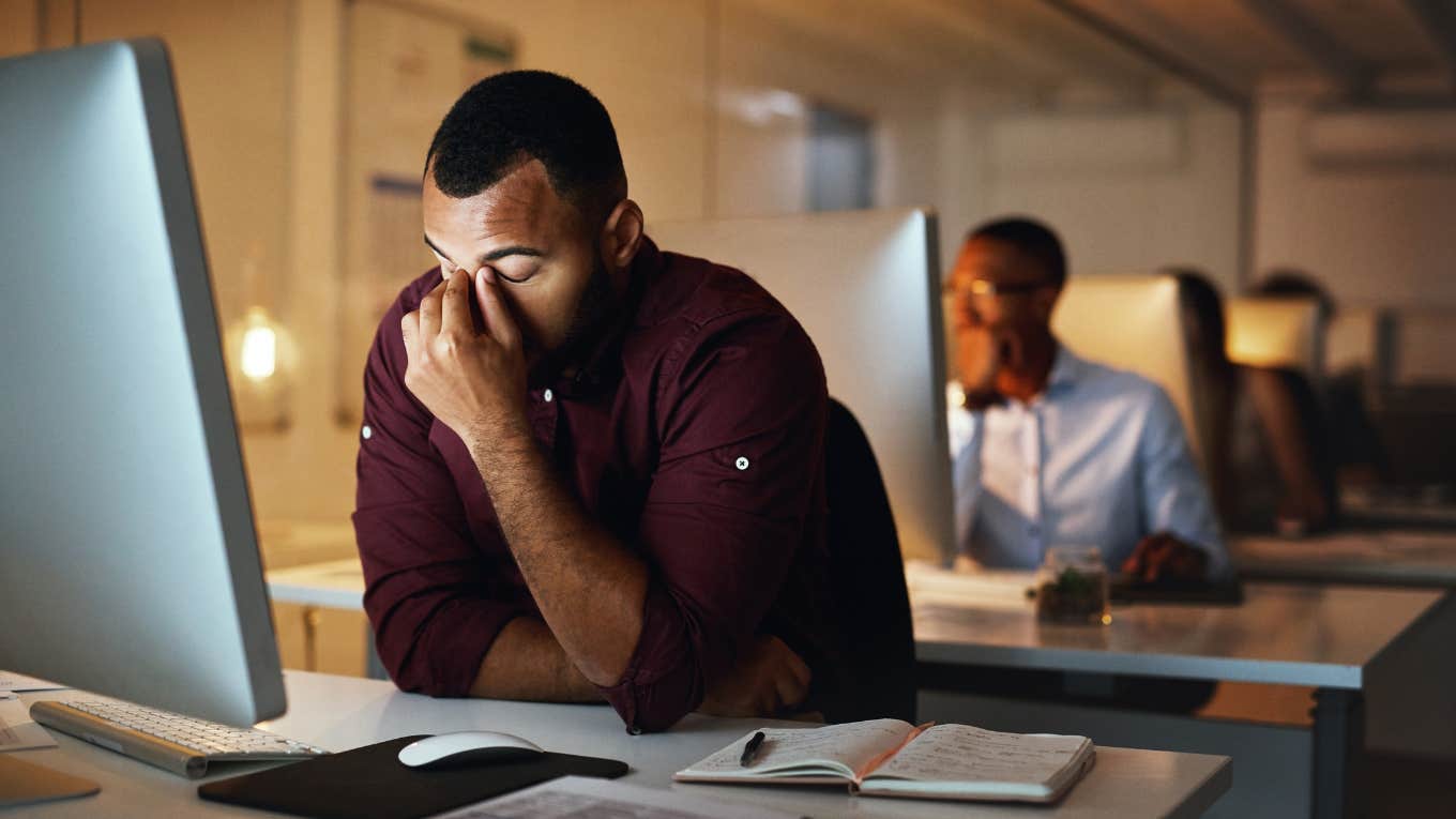 CEO Says It's 'Mindboggling' People Think They Can Have Work-Life Balance And Success tired man who can't have work-life balance and success