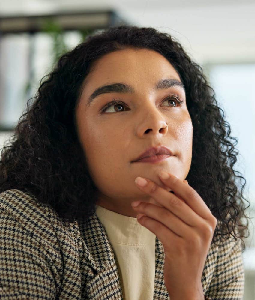 woman thinking about her strengths and weaknesses