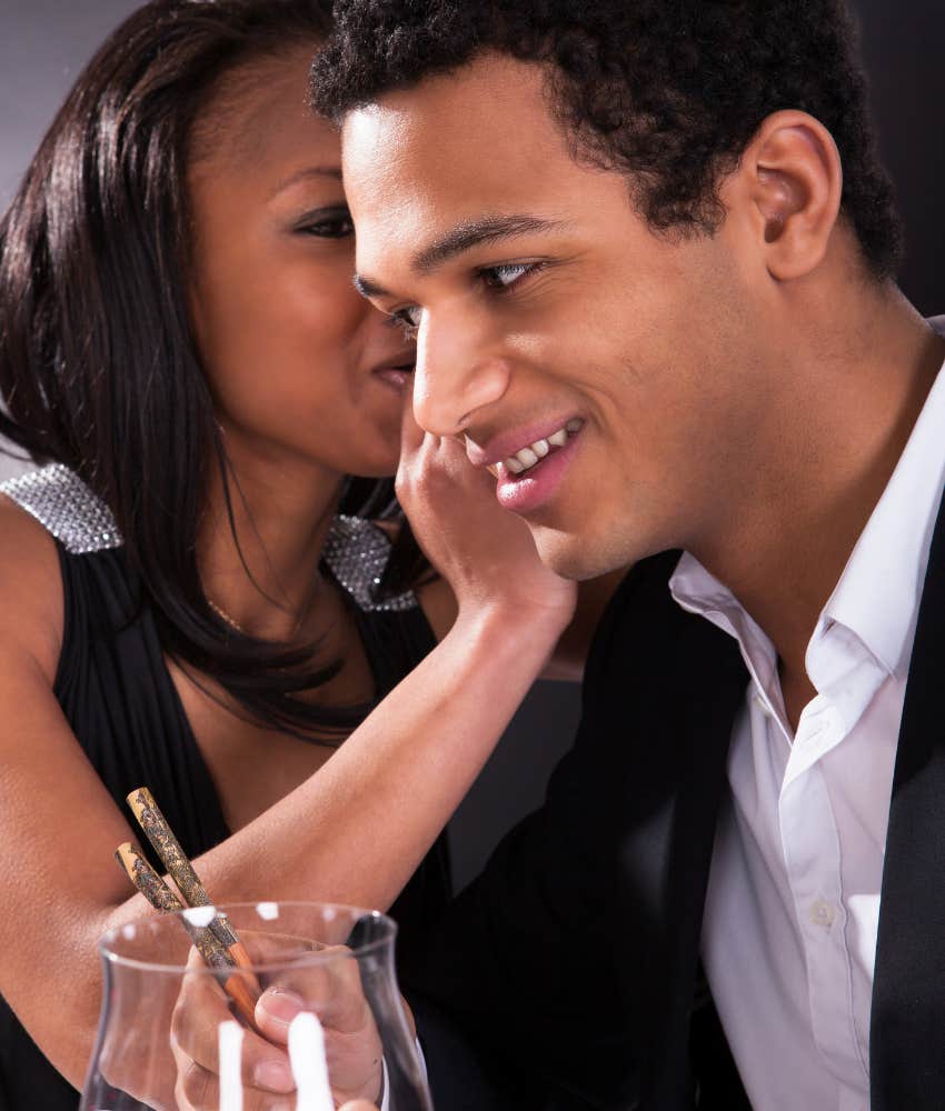 Lit up man receives woman's compliment