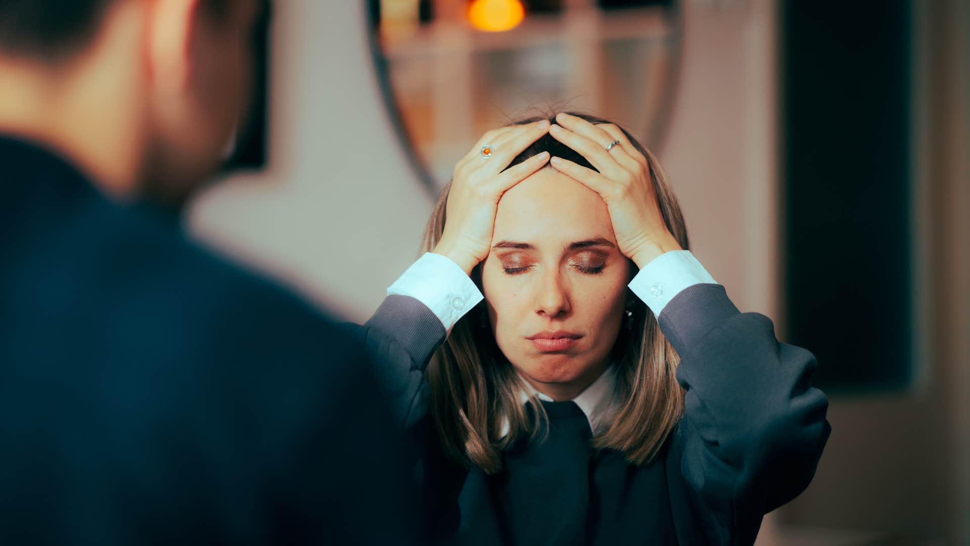 if a couple barely touches each other anymore, it usually means these things about their marriage there's communication woman looking stressed as there's miscommunication in her relationship