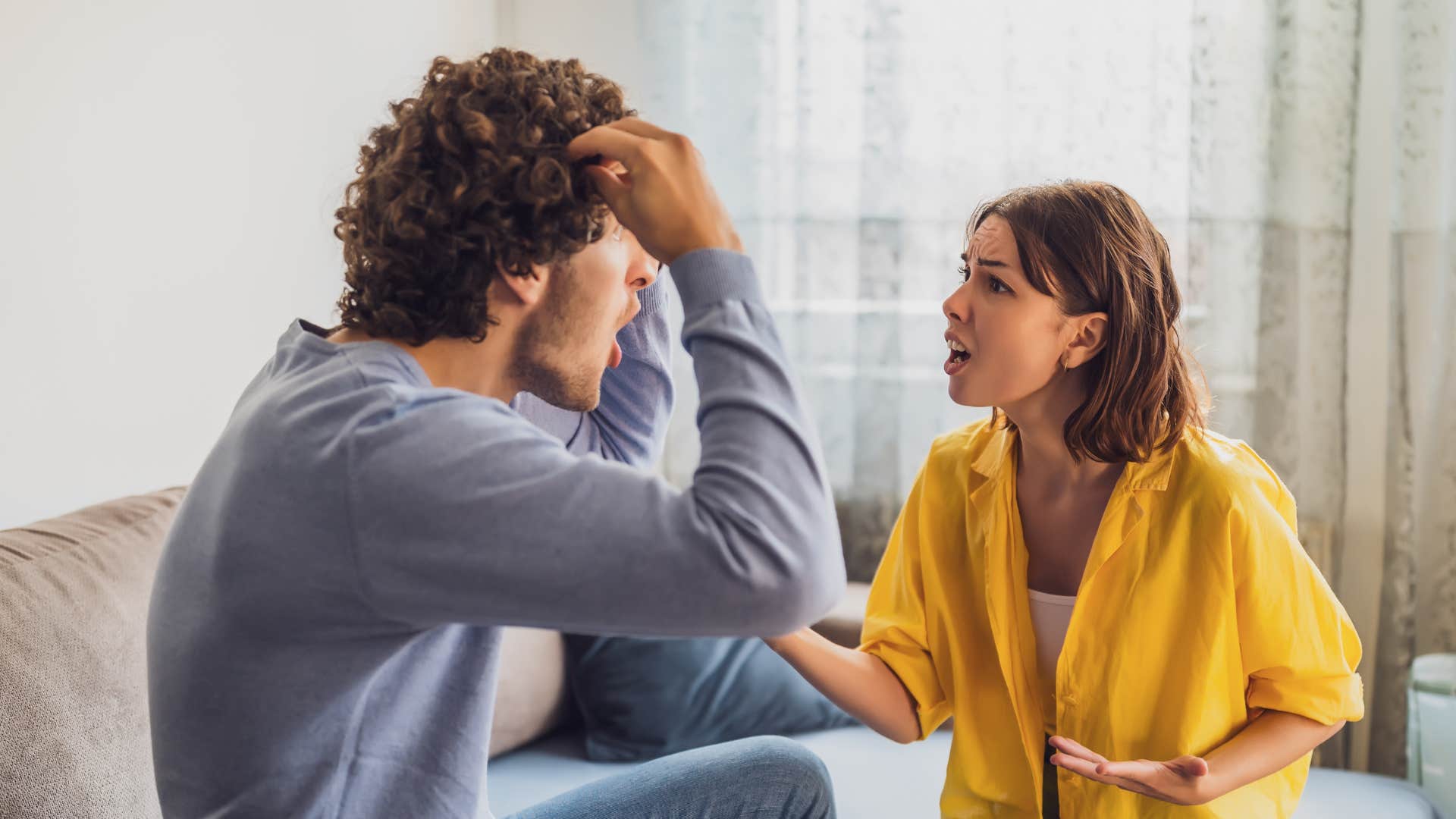 if a couple barely touches each other anymore, it usually means these things about their marriage their priorities are no longer aligned woman in yellow arguing with man as their priorities are no longer aligned