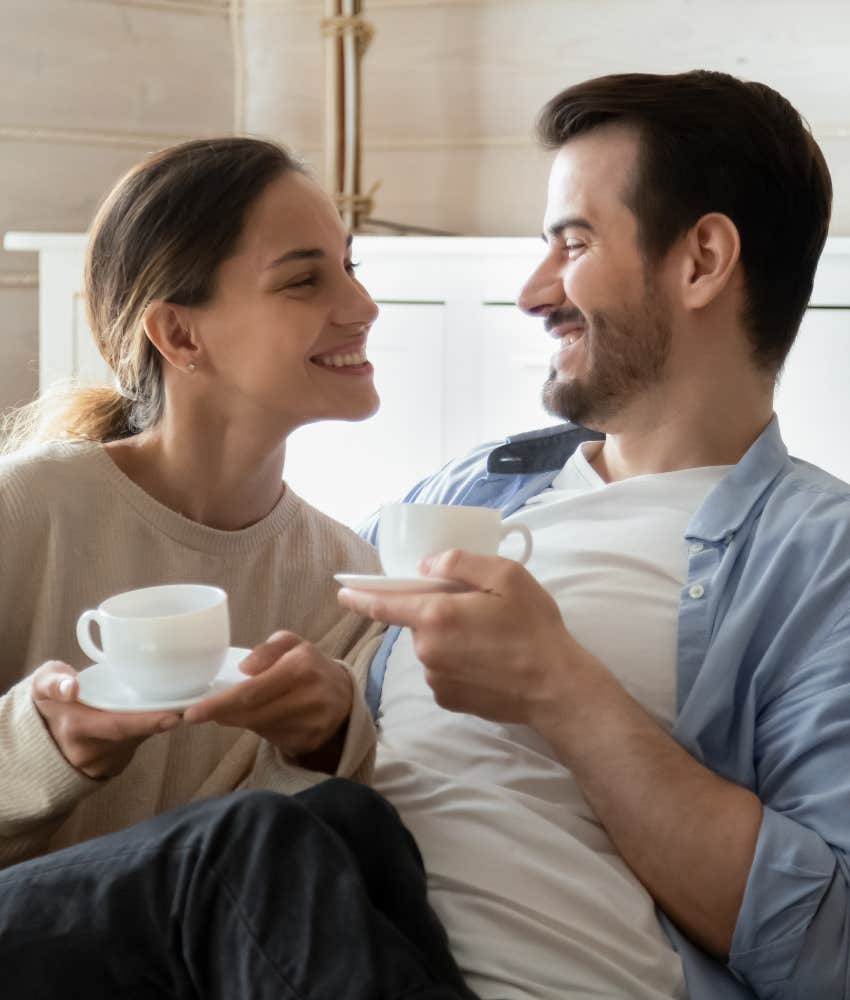 couple talking in bed