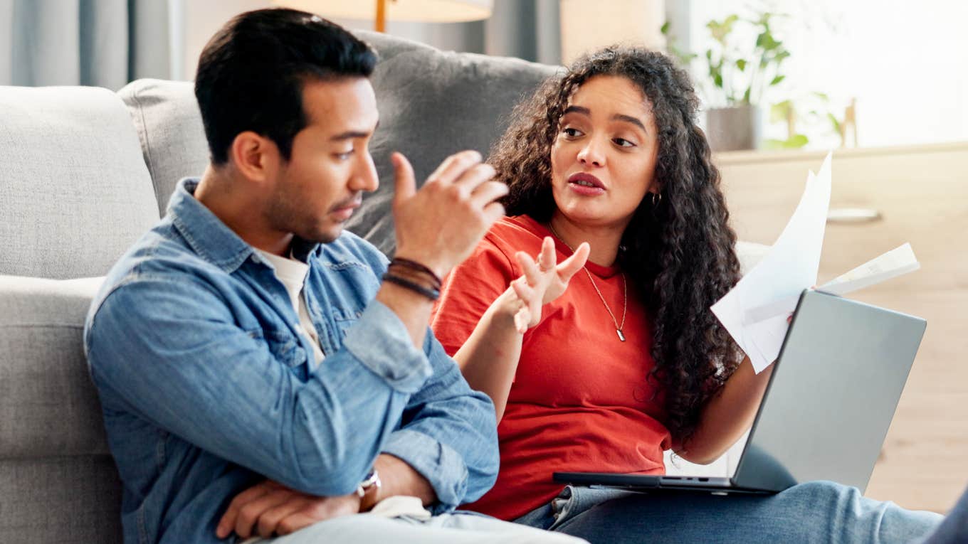 Couple arguing about money.