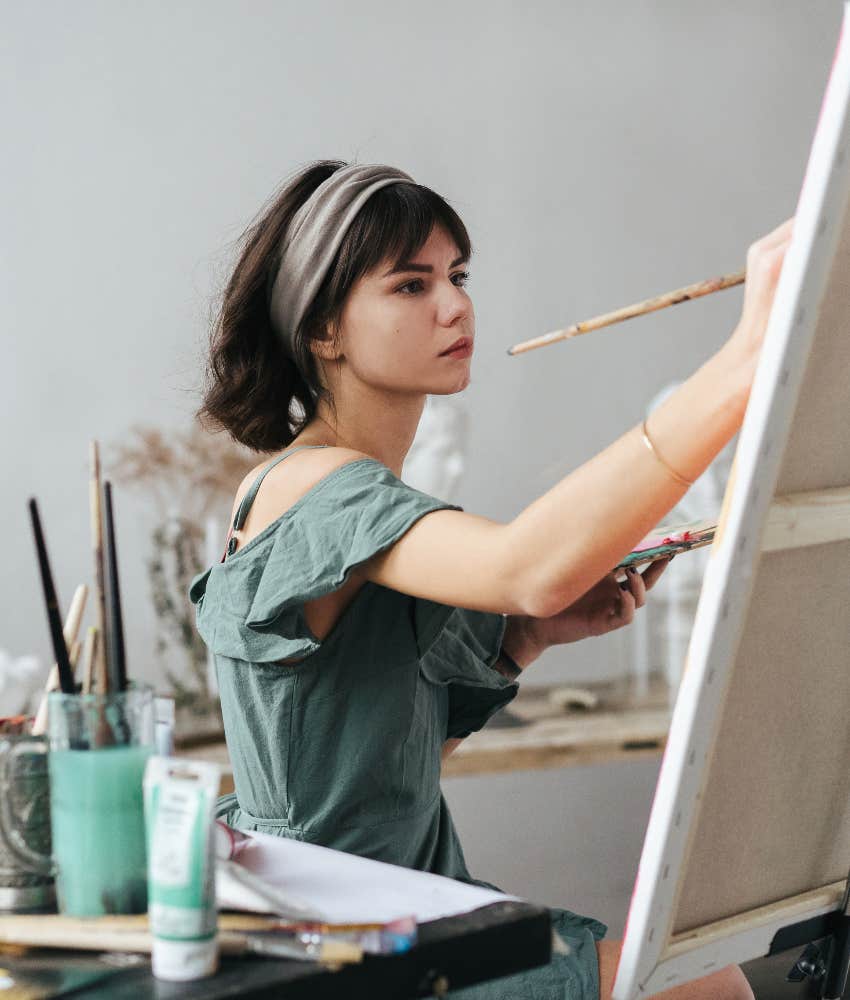 woman engaging in creative activity