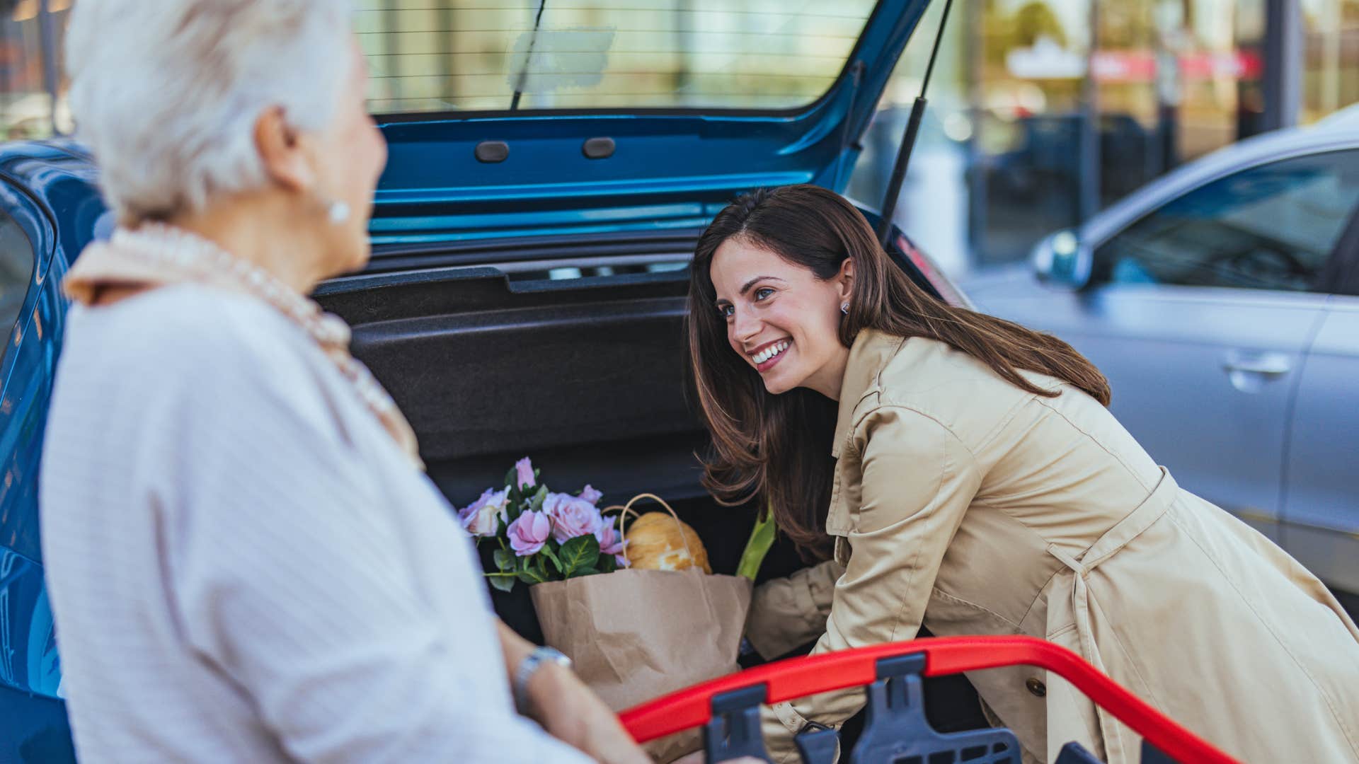 if you do these things on a regular basis you're a better person than you think kind to everyone kind woman helping elderly person put groceries in their car