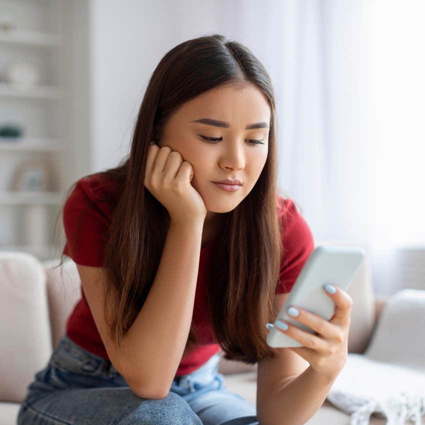 woman letting it go after someone stopped texting her