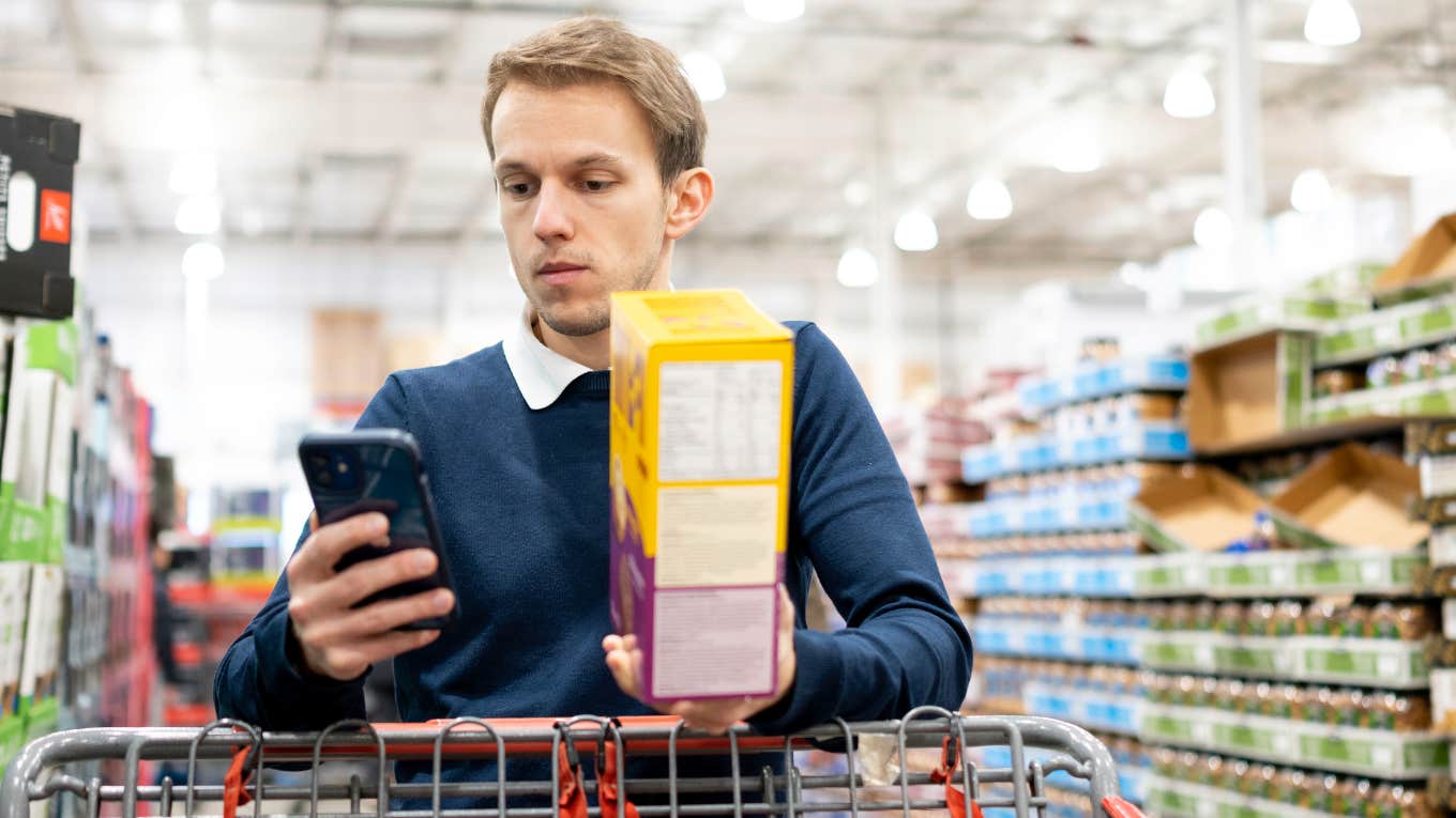man grocery shopping raising money buy groceries