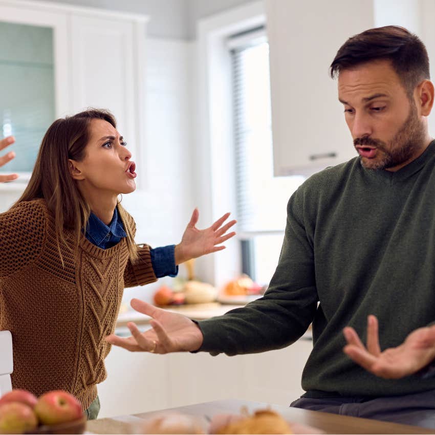 couple whose argument is getting heated as they should follow the ground rule of leaving parents out of it