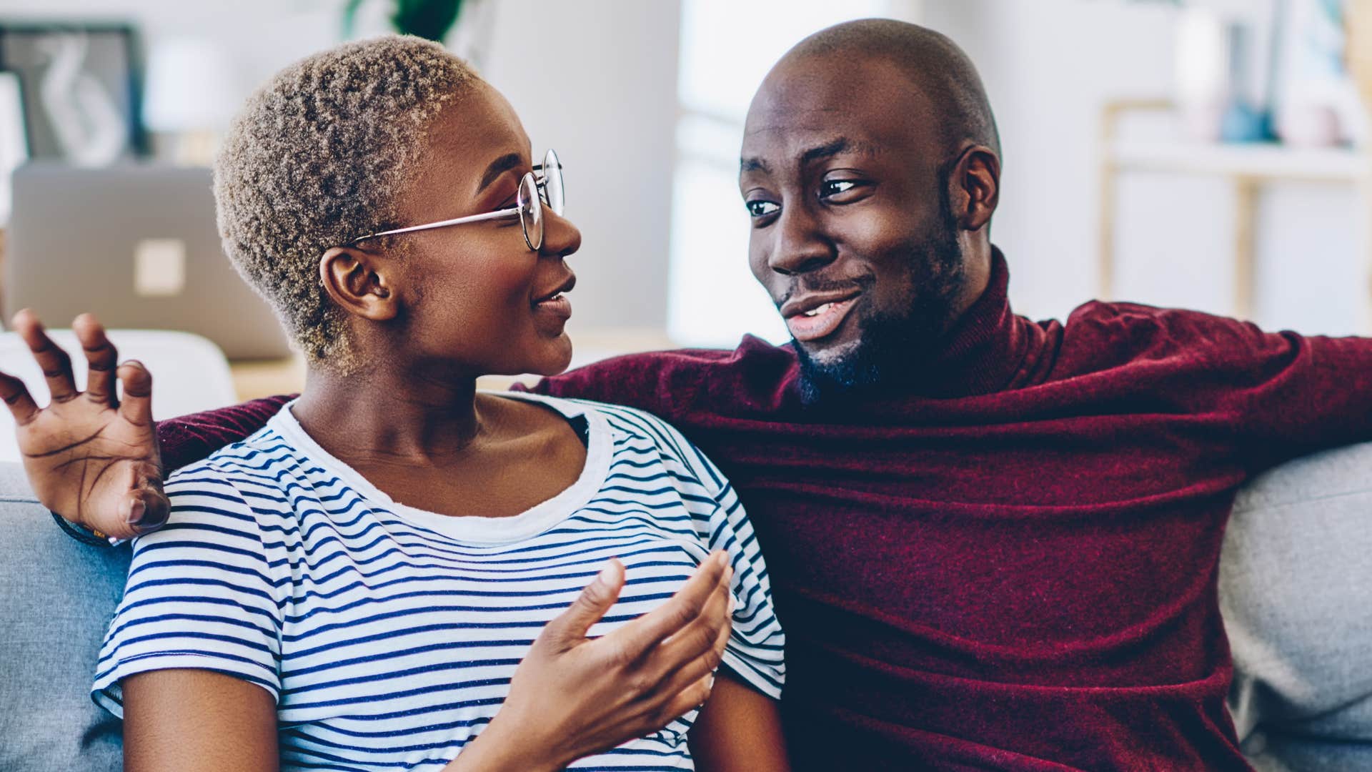 couple being positive about each other smiling