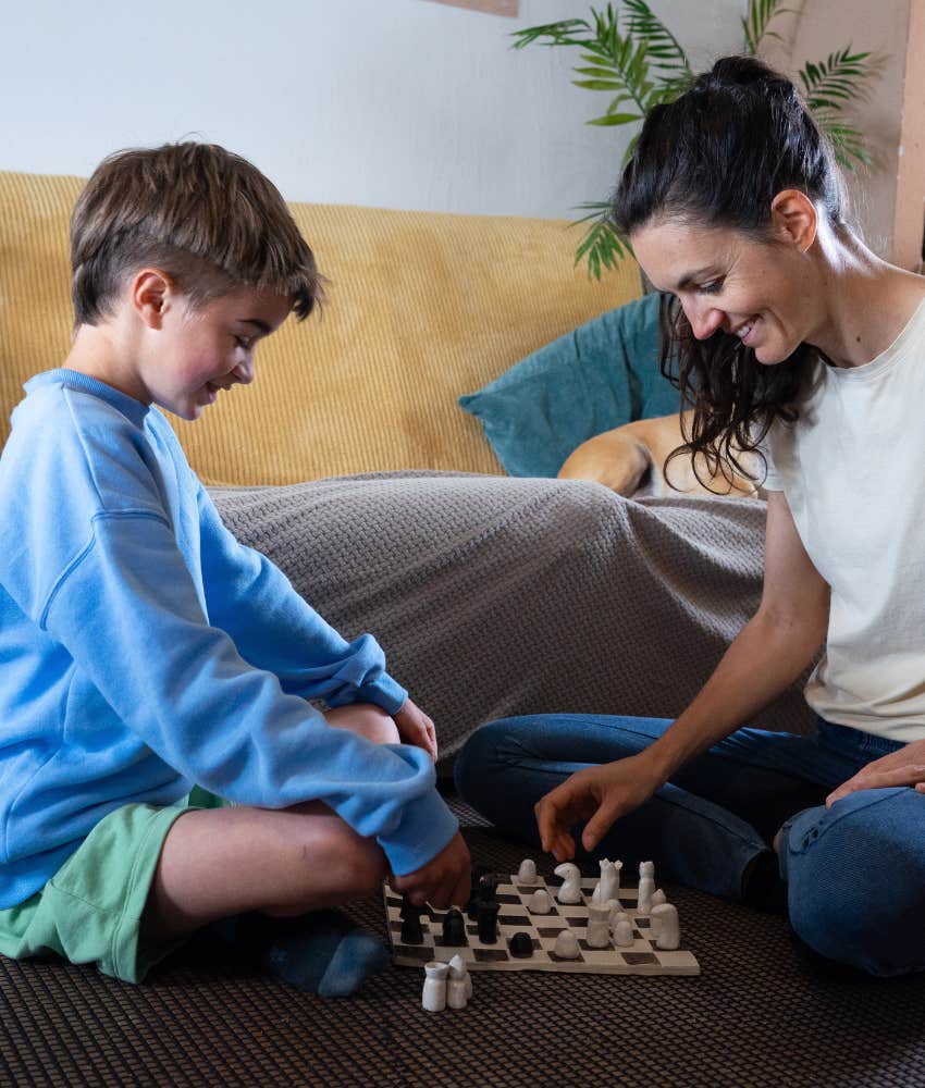 mom teaching son take turns