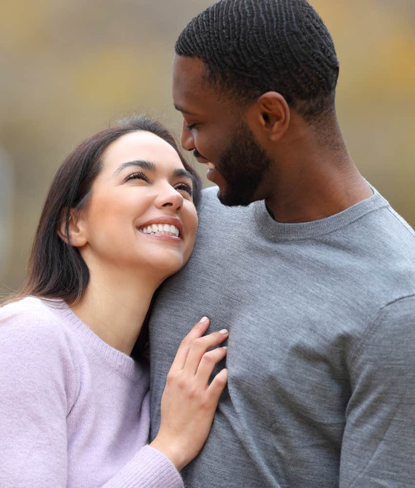 Couple share loving moment