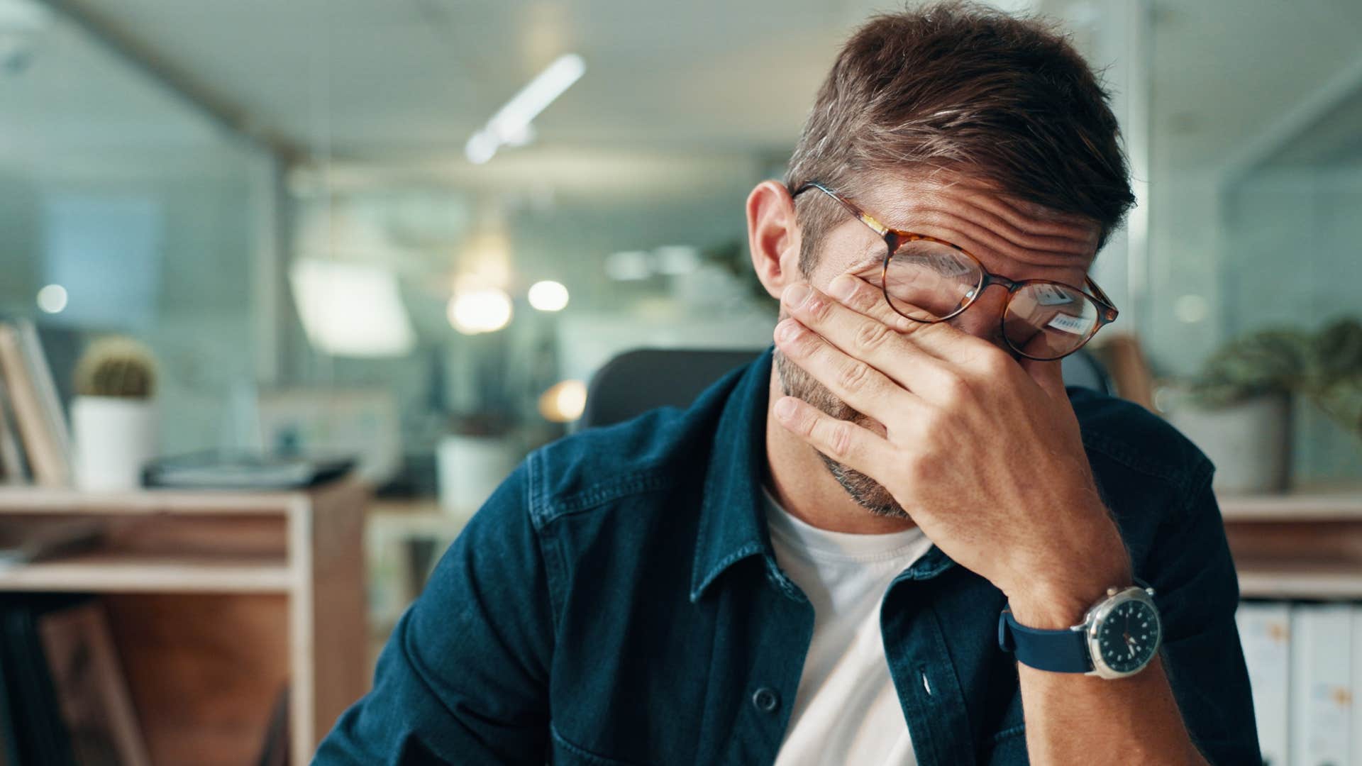seems exhausted all the time if a husband feels more like a paycheck than a partner he'll start doing these things at home exhausted man rubbing his temples