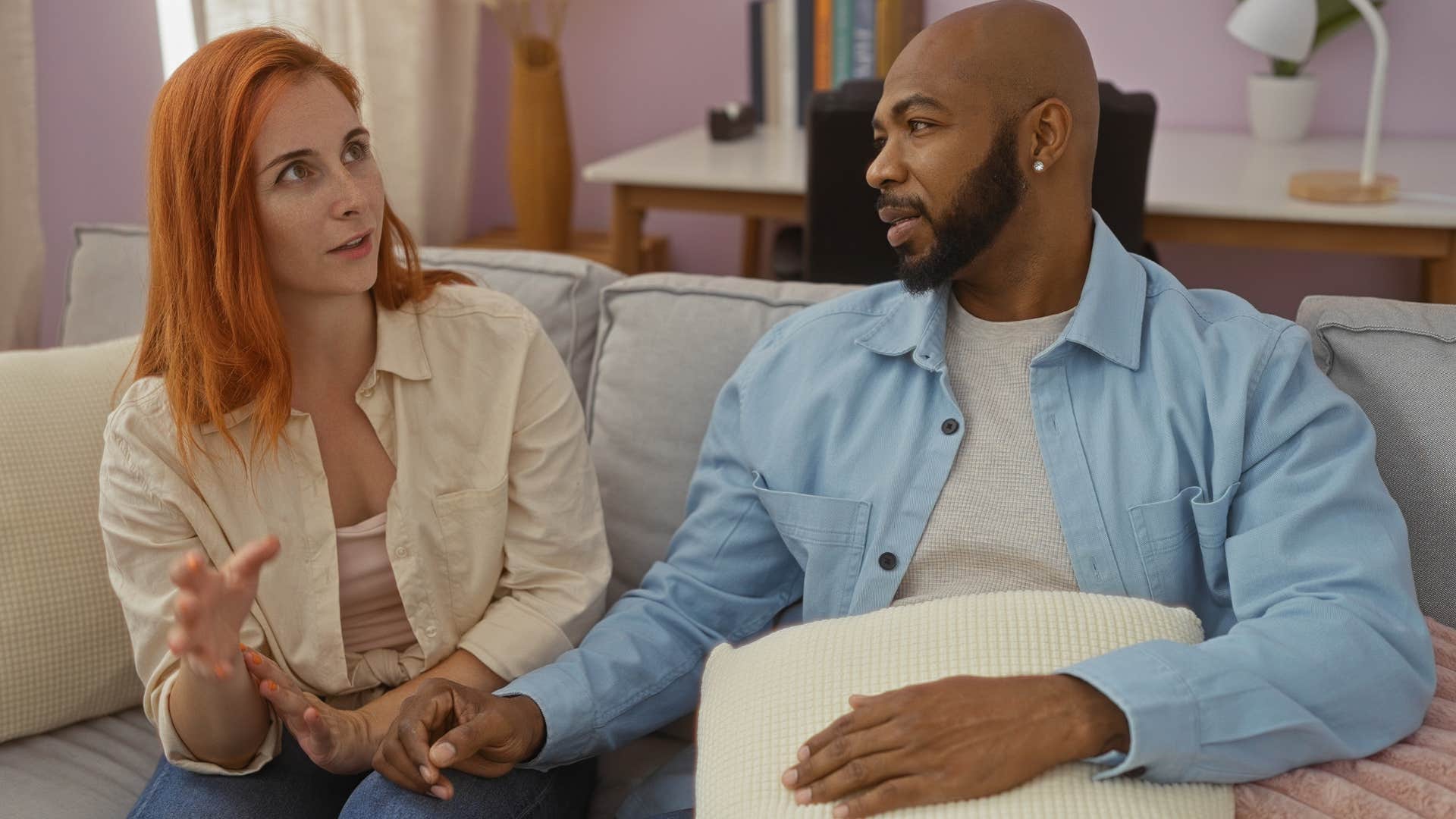 let's talk about it if a husband is actually happy in his marriage he'll say these phrases casually man saying let's talk about it to his wife opening up conversation