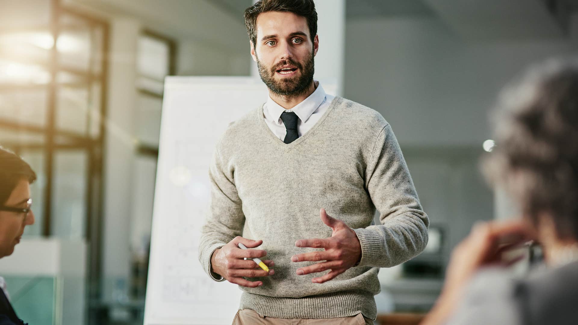 man giving presentation at work