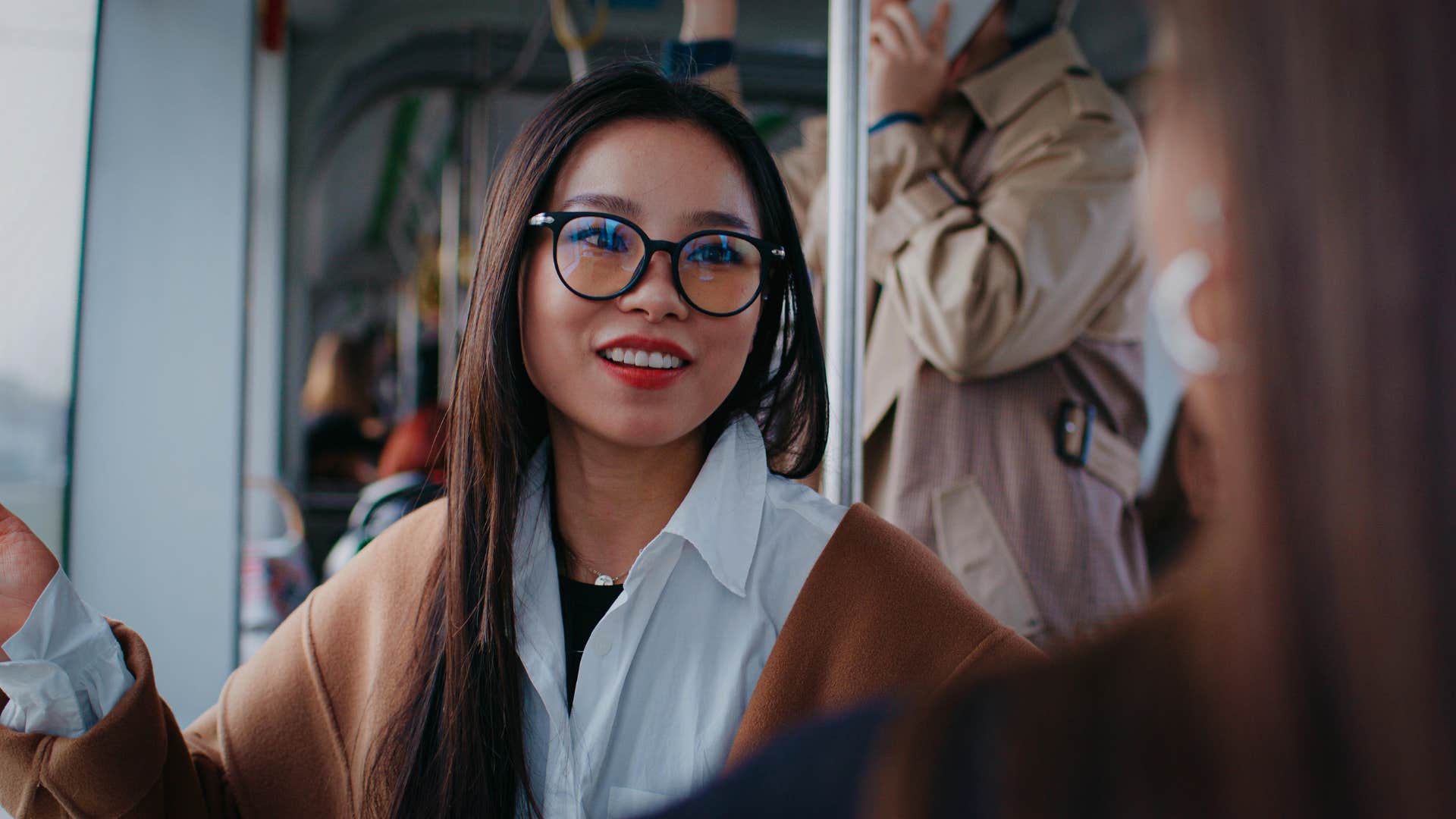 mysterious woman carefully choosing her words in conversation