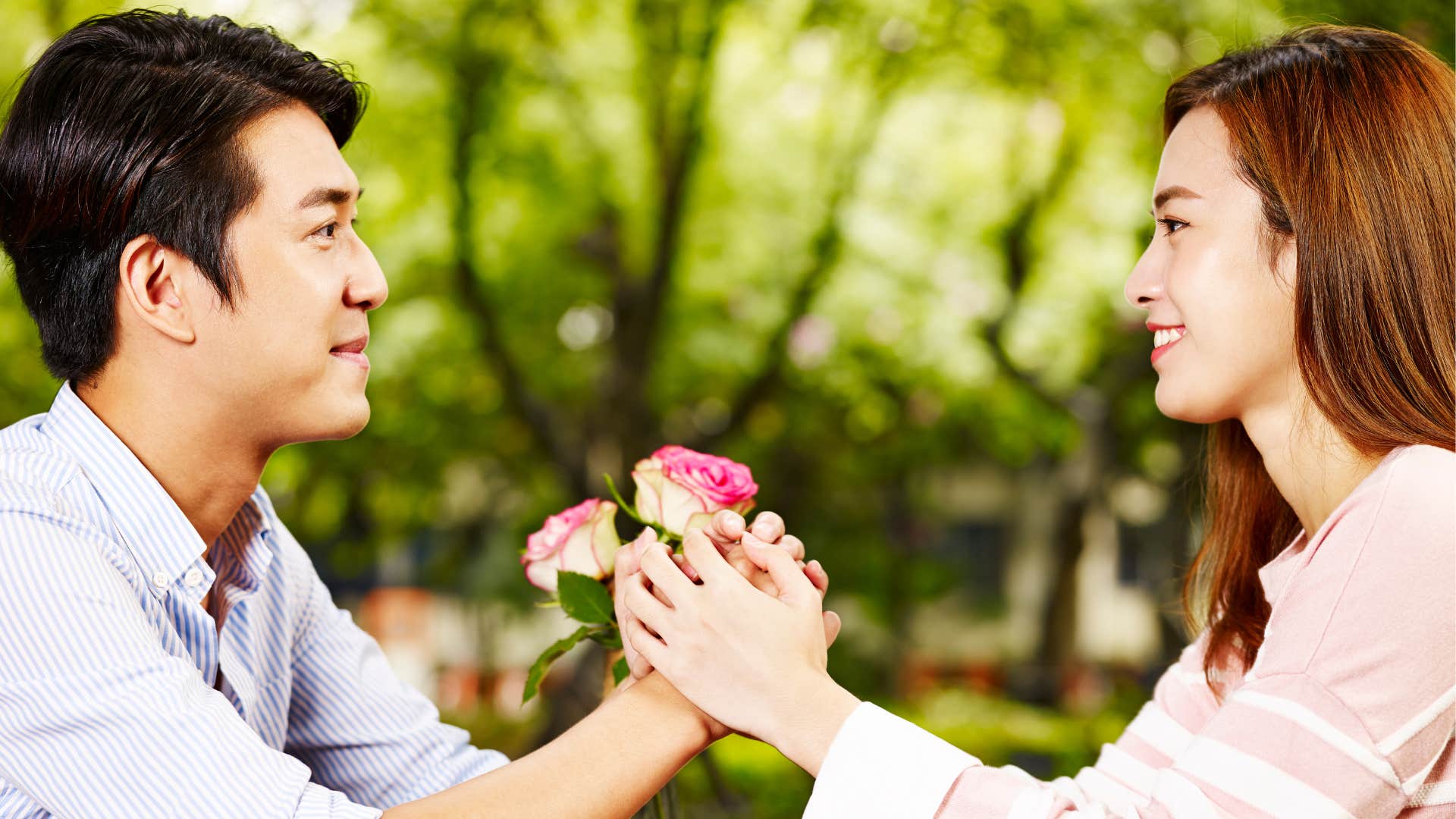 Couple in love hold eye contact
