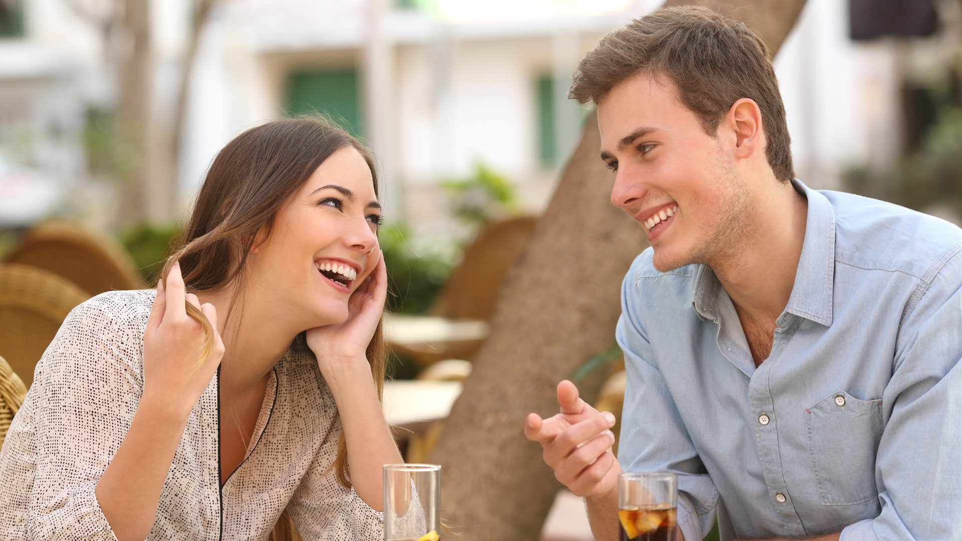 Man falling in love shares funny moment with hair twirl woman
