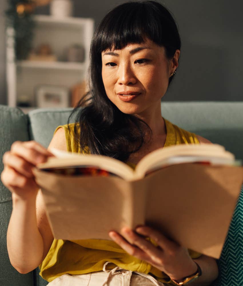 Content single person reads book during rough time
