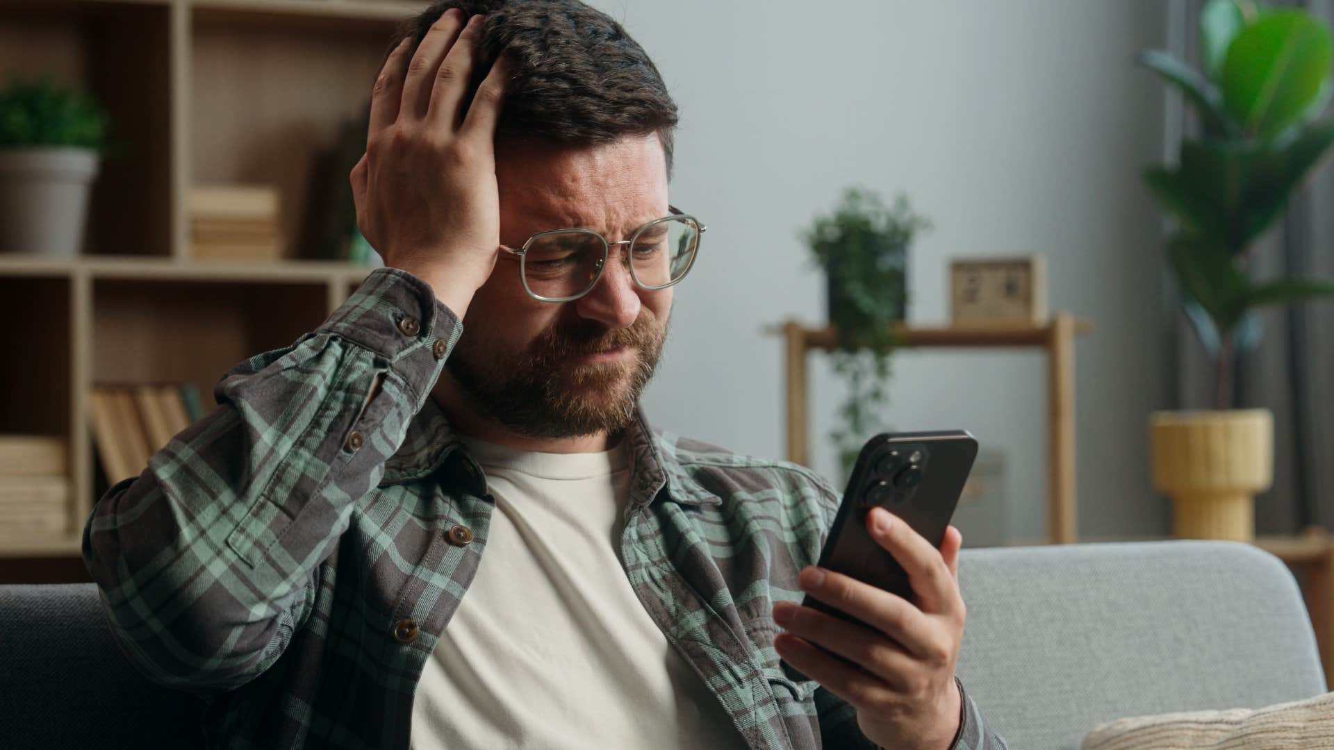 energy isn't being reciprocated if you feel drained after seeing certain people your gut is trying hard to tell you these things upset man looking at his phone feeling exhausted