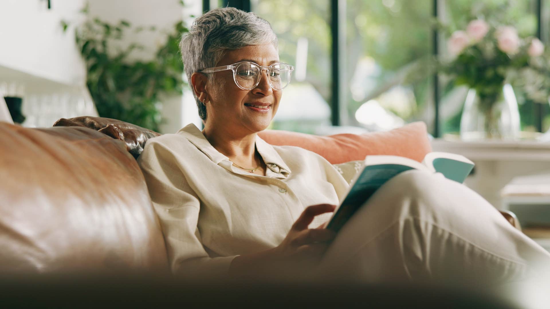 introverted woman reading at home