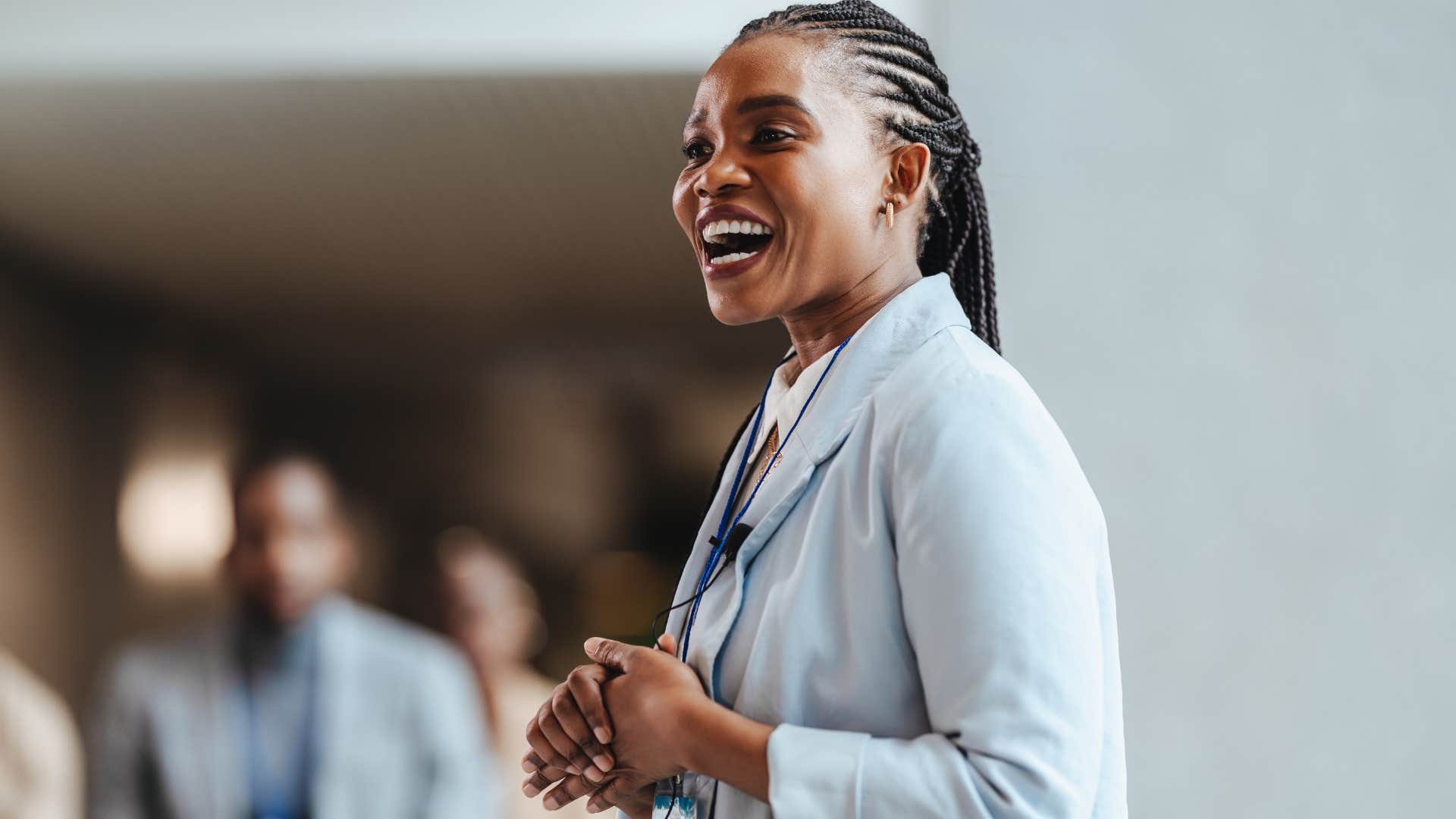 Woman who's being self-confident at work.