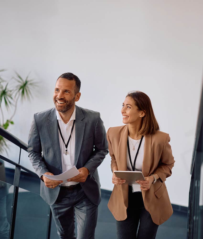coworkers with emotional intelligence having a conversation