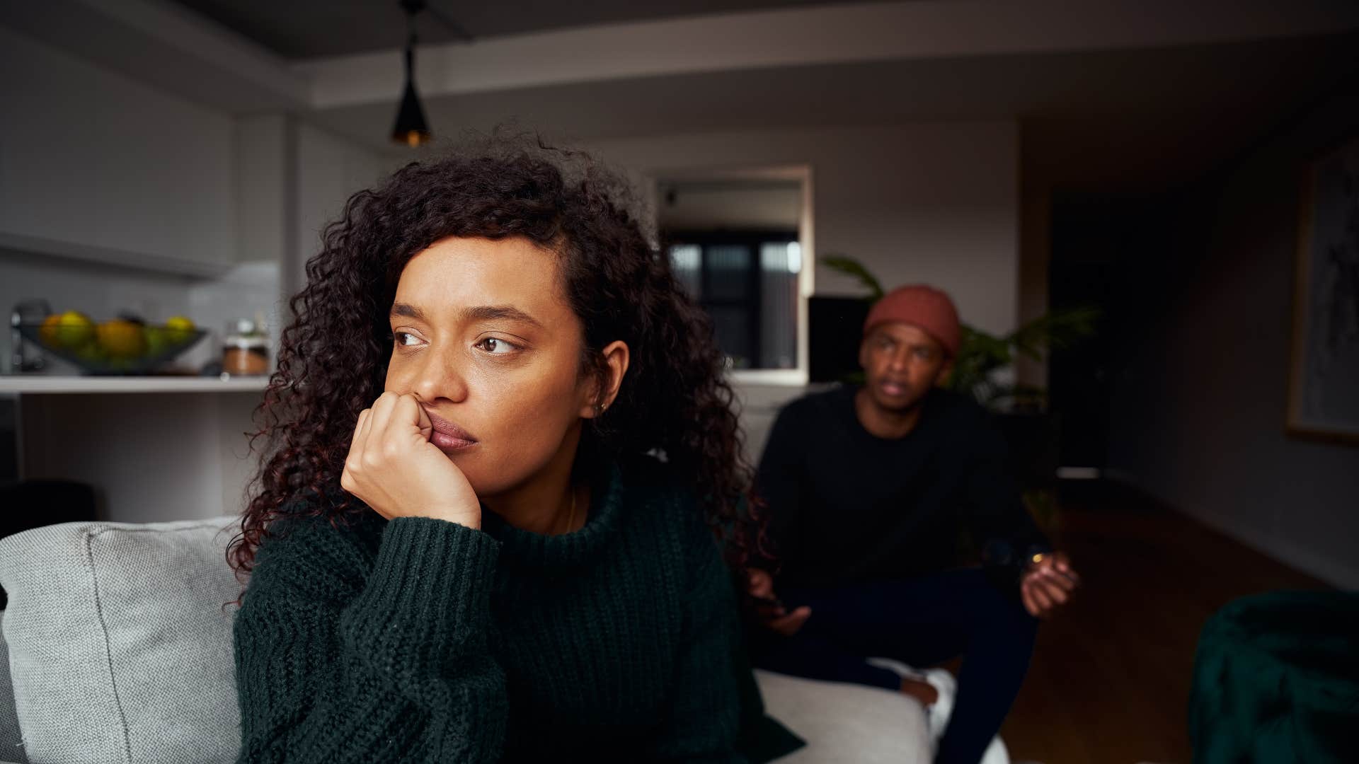 manipulative woman ignoring man looking upset