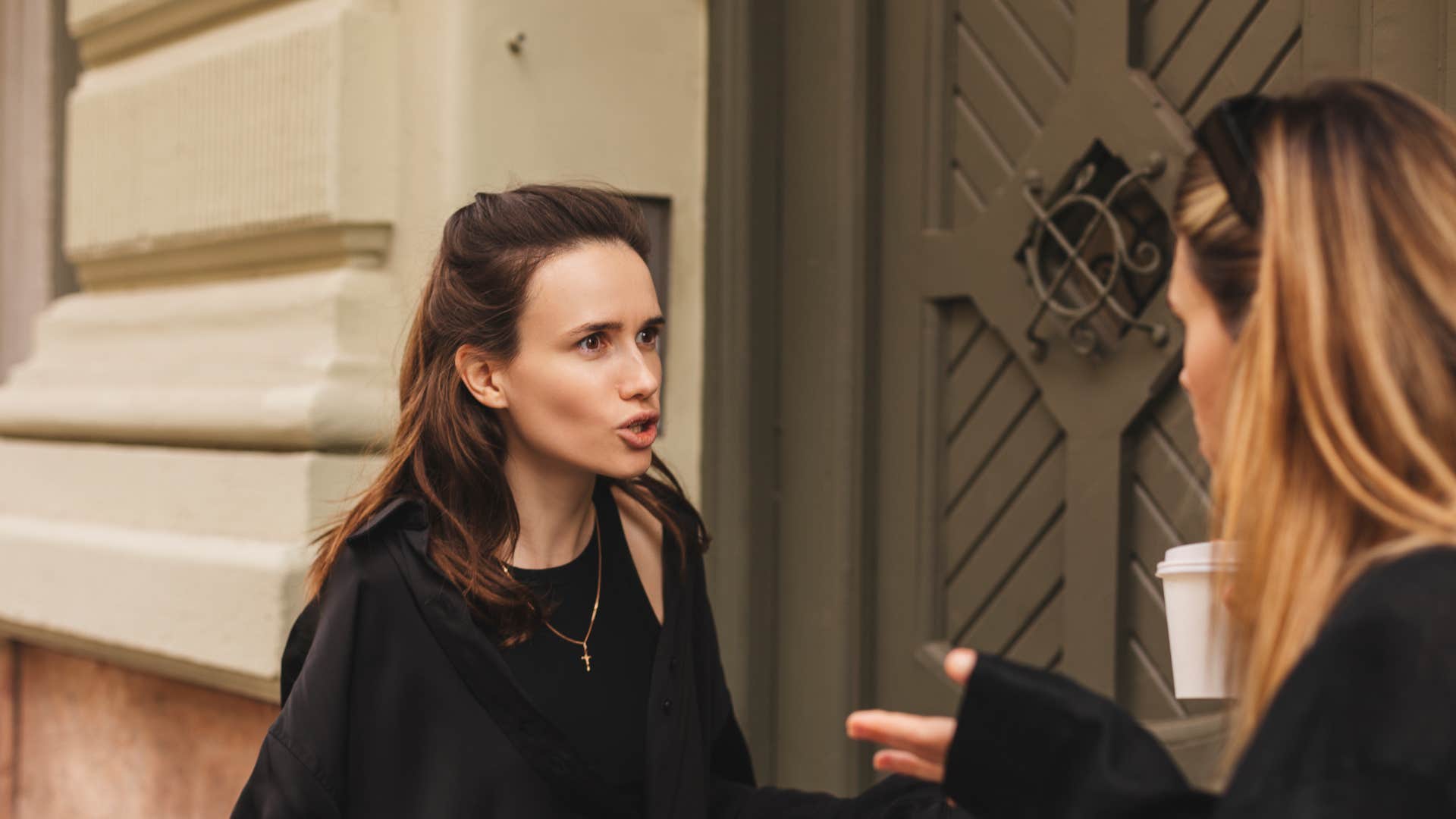 angry manipulative woman telling friend shes too sensitive