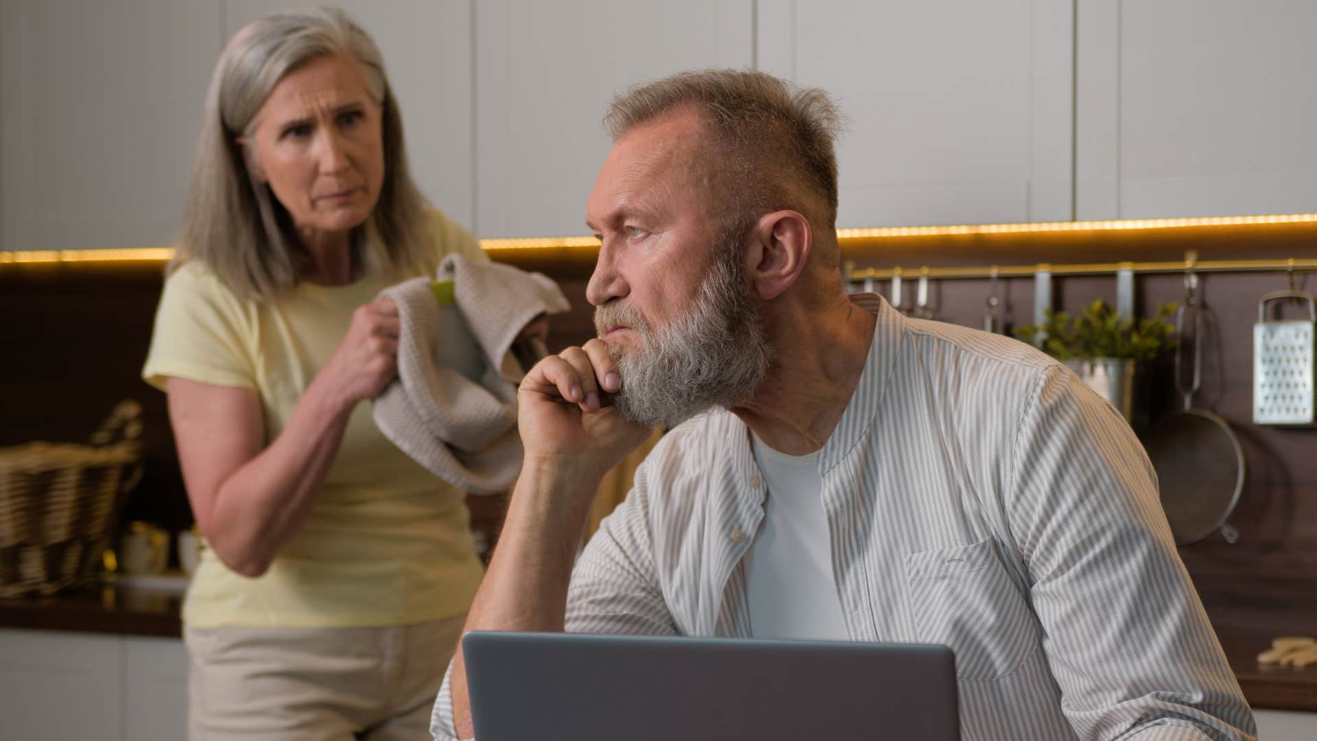 expect more household labor men who are quietly falling out of love with their wives usually do these things around the house Man who expects more household labor arguing with his wife.