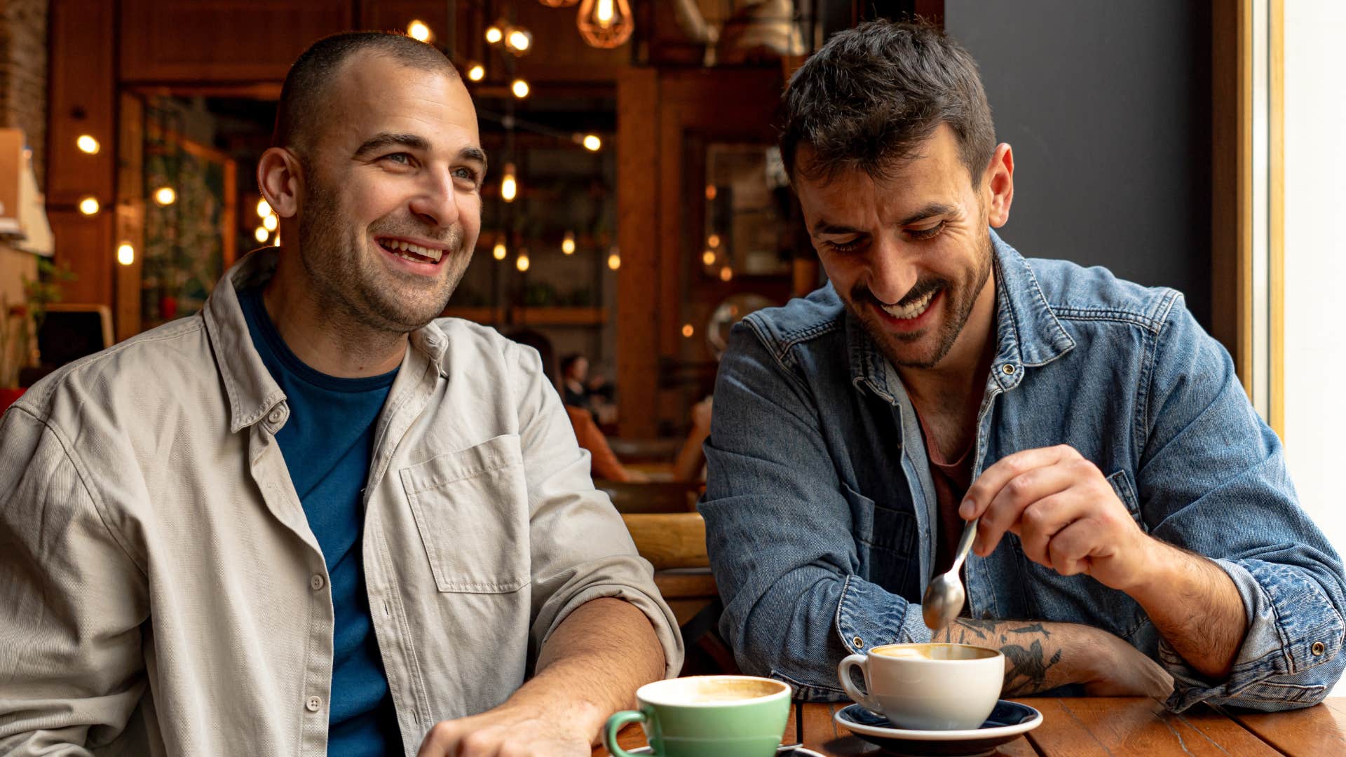 man speaking kindly of his wife to his friend