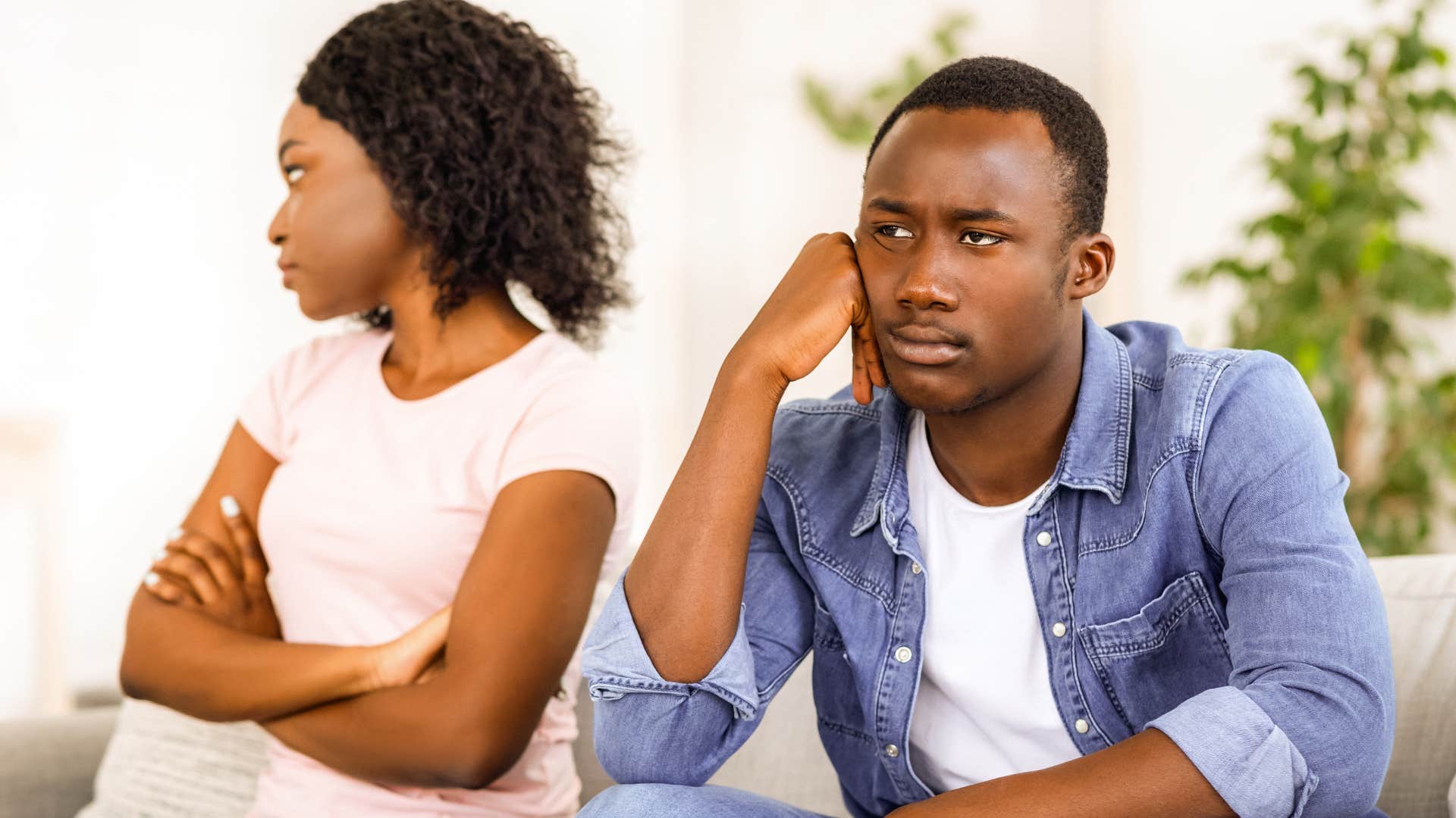 Man avoiding labels at home.