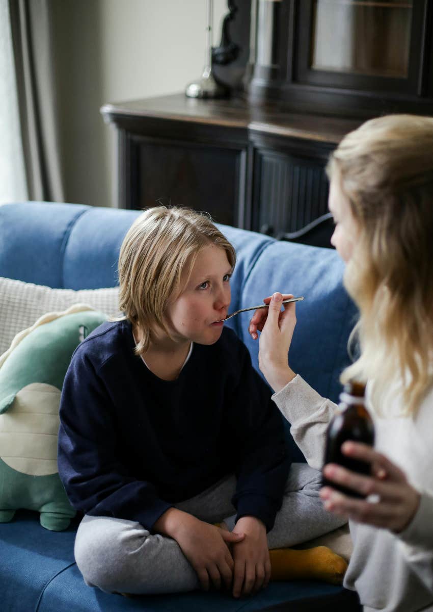mom taking care of her sick son