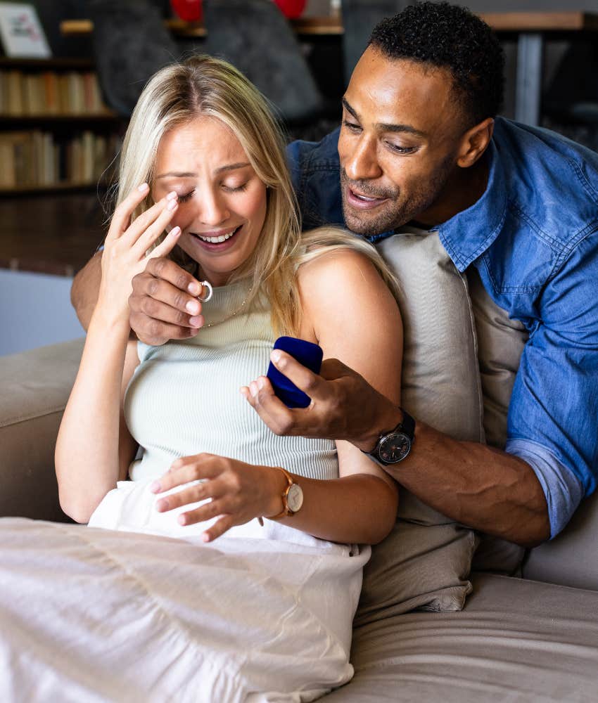 The Most Successful Marriage Proposals Happen At The Most Boring Place Couple having a successful proposal at home
