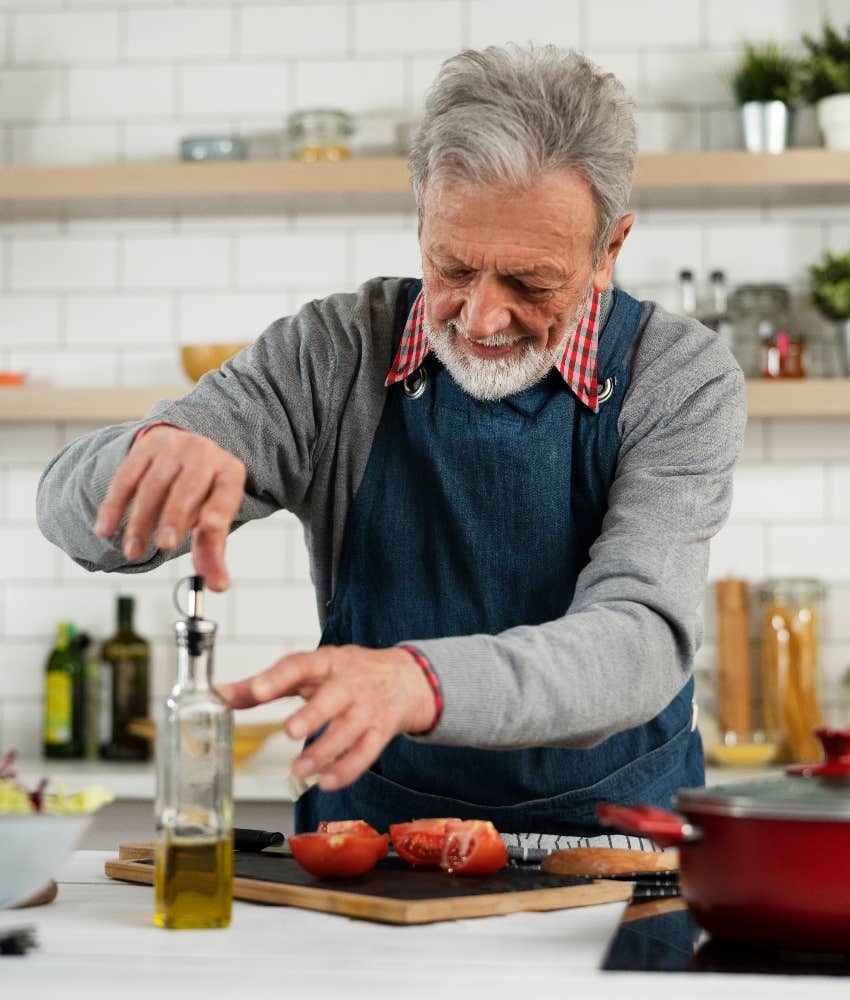 older man learning to cook