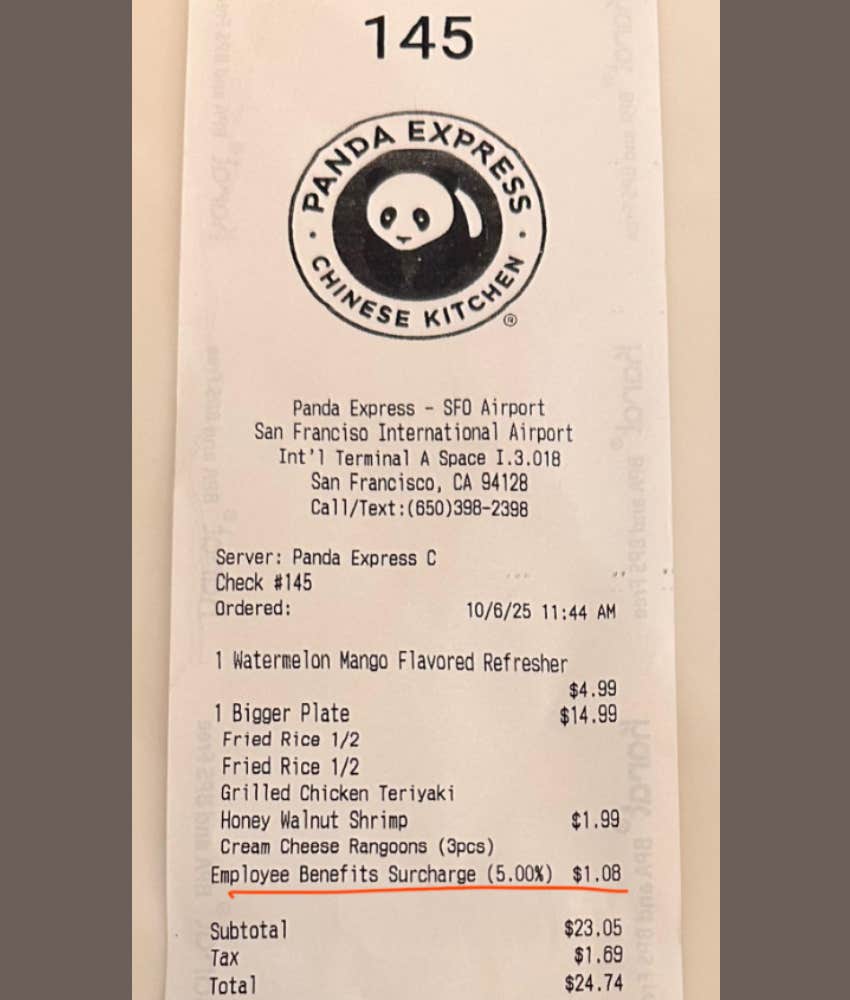 Panda Express Customer Complains After Noticing Employee Benefits Surcharge On Receipt Reddit