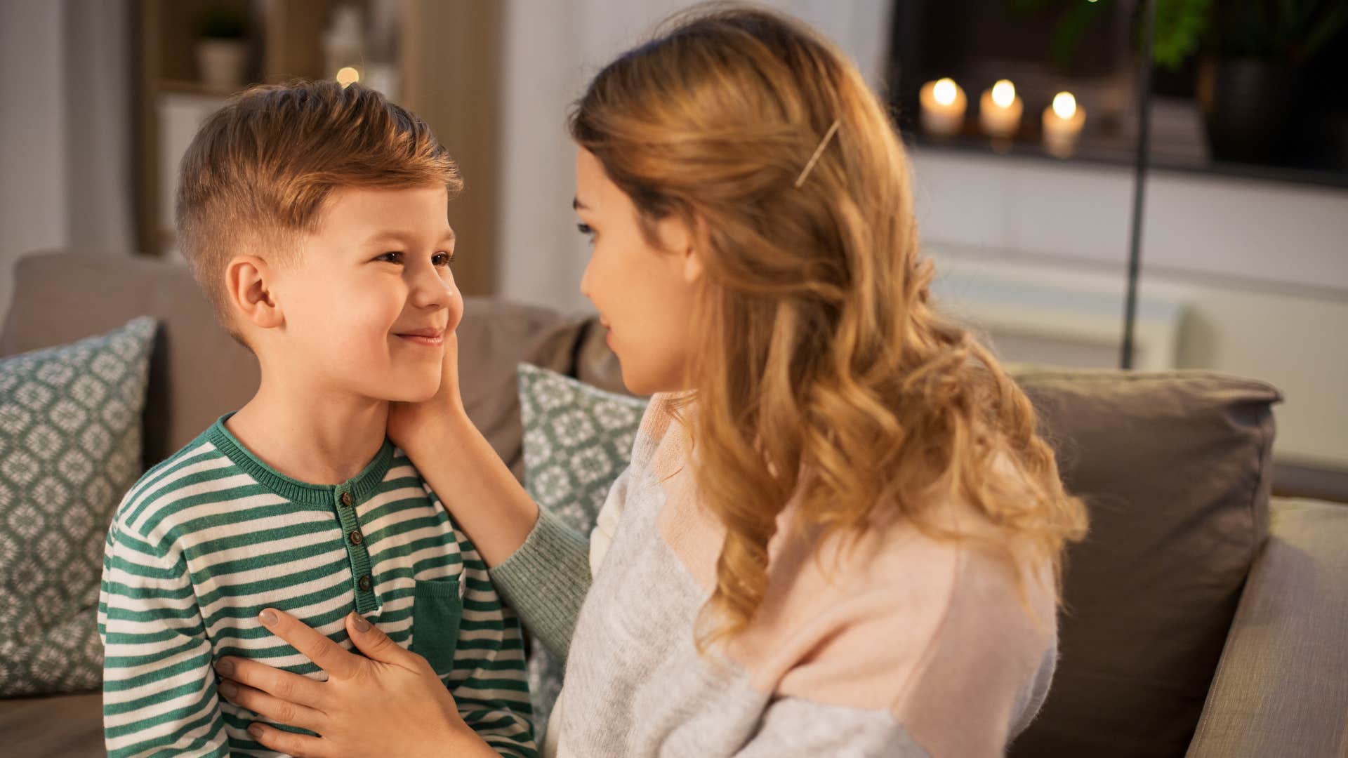 Loving parent listens to child