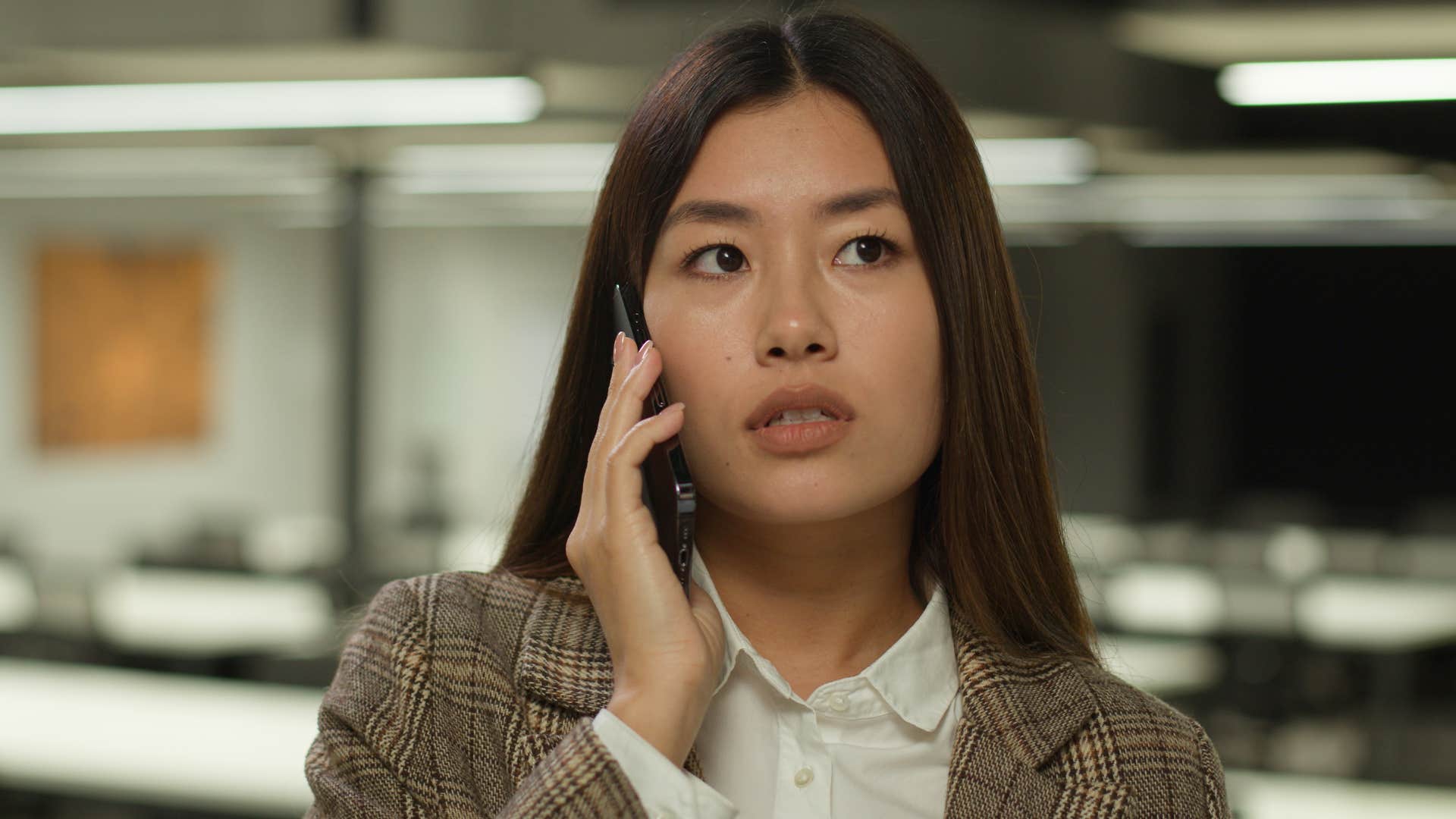 annoyed woman on phone saying can we not do this right now