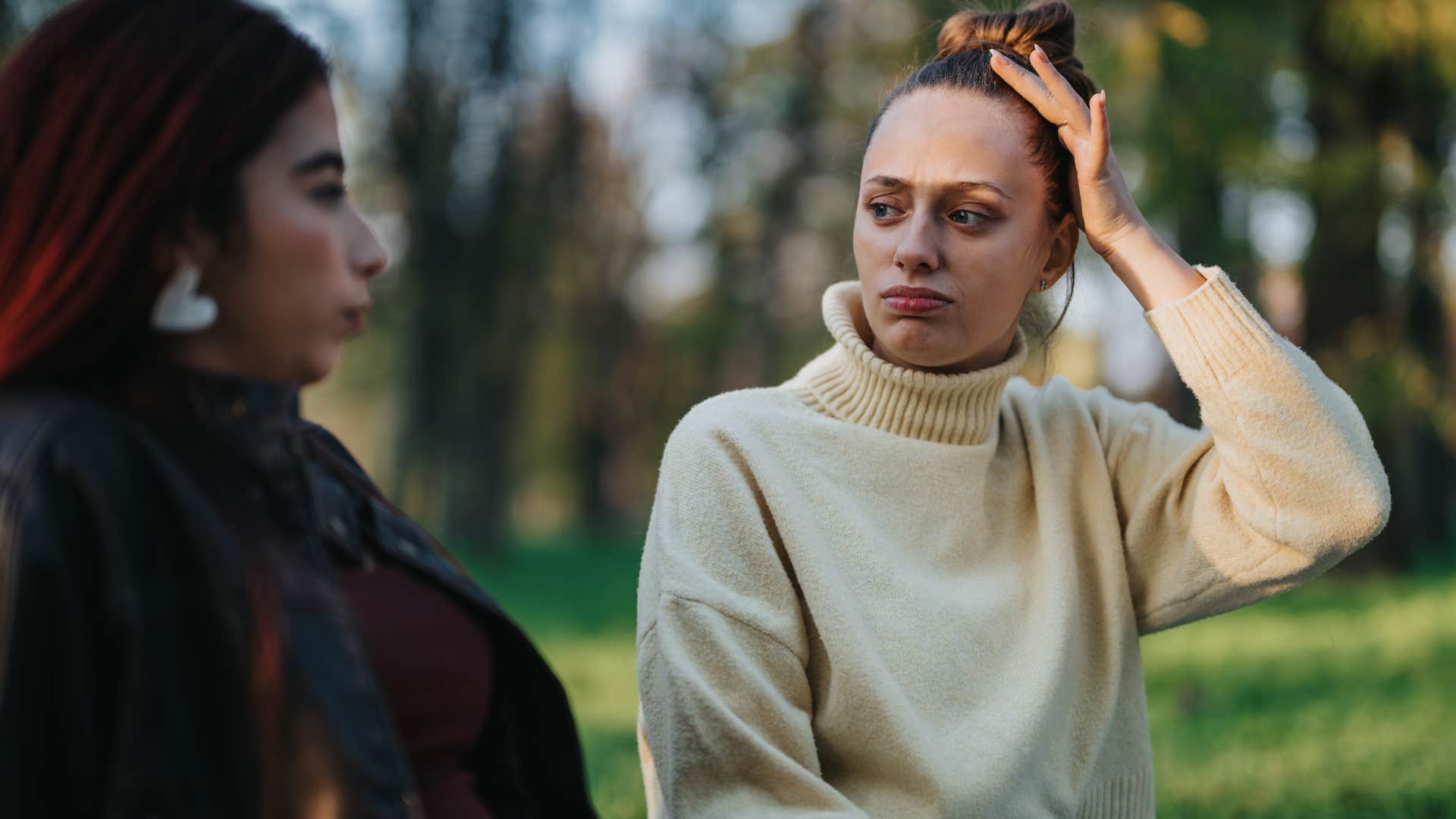 woman saying I'm just joking to offended friend