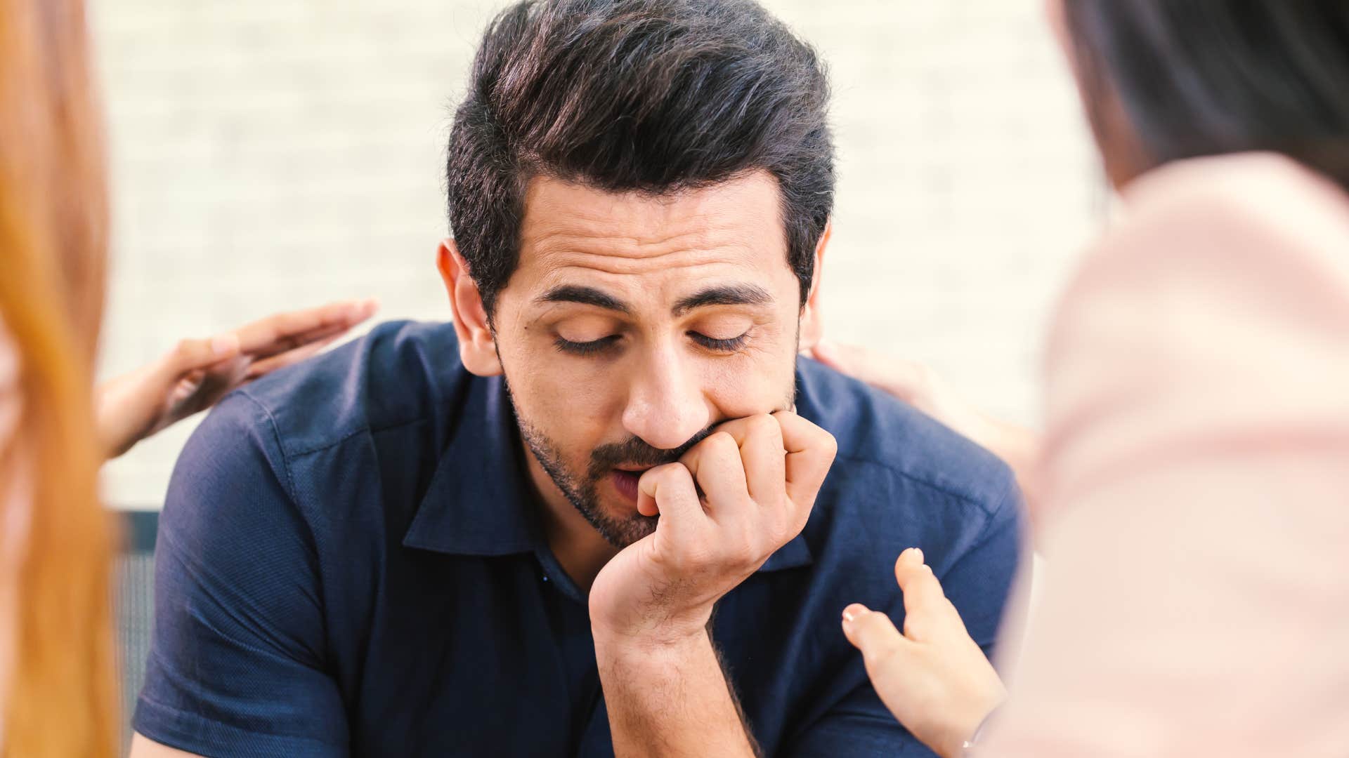 man saying I'm used to it around his concerned friends