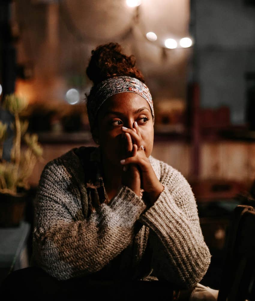 Woman thinking about her own mortality
