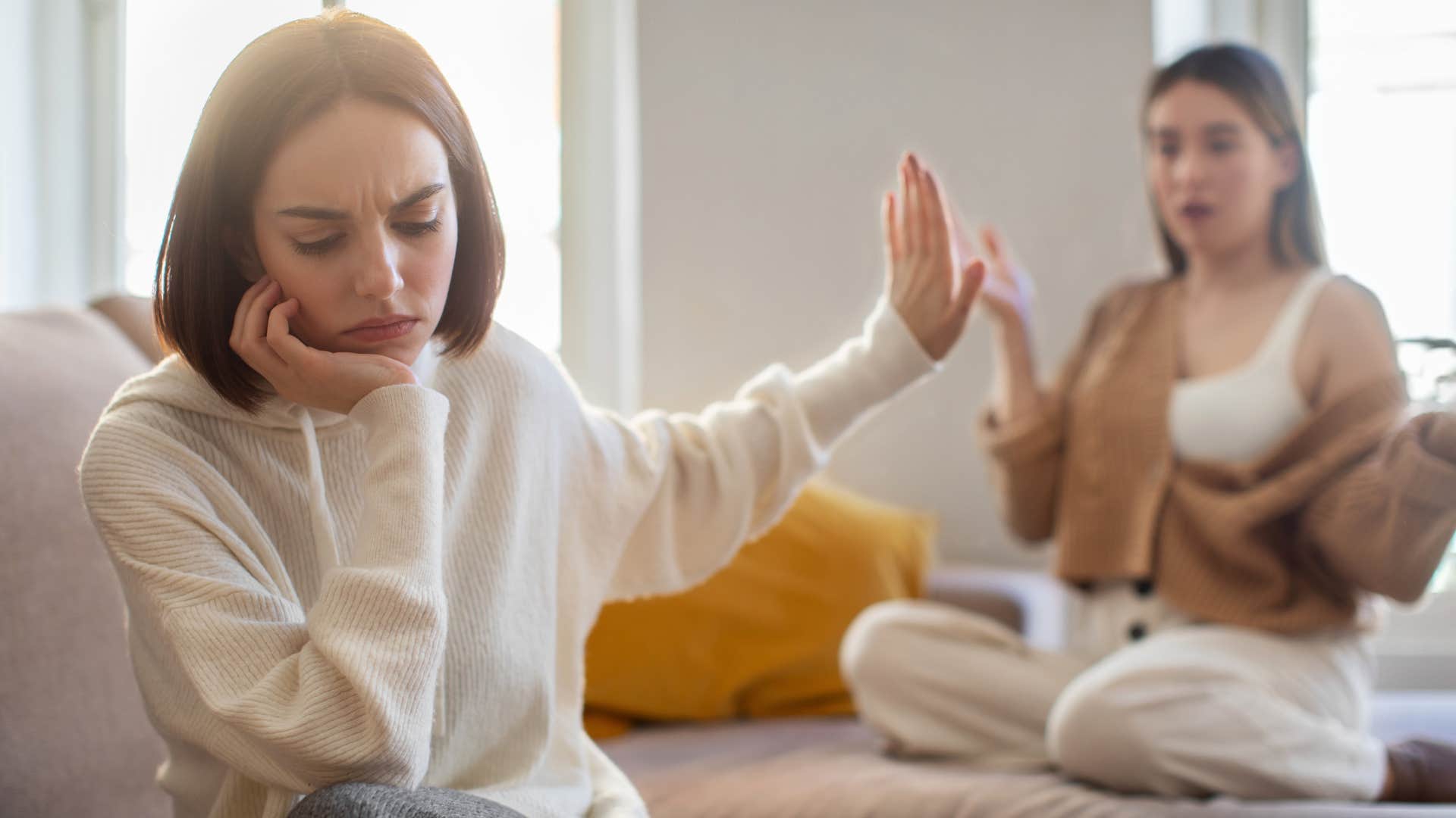 woman unknowingly offending friend upsetting her 